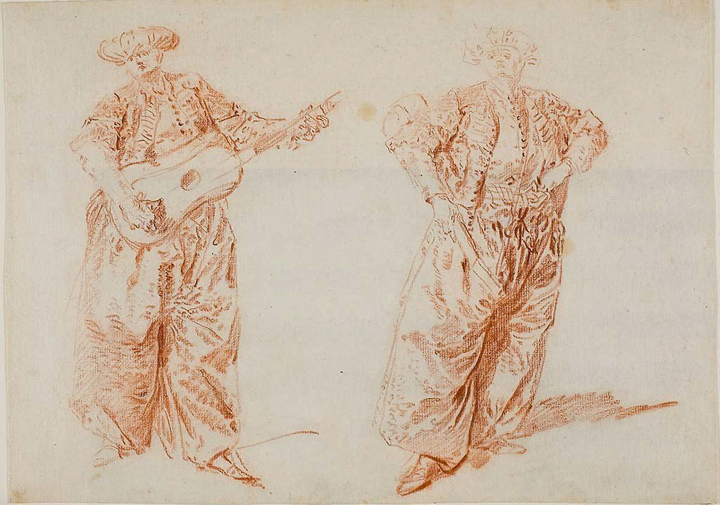 Two Studies of a Guitar Player in Turkish Costume - Nicolas Lancret, Poster Print Wall Art