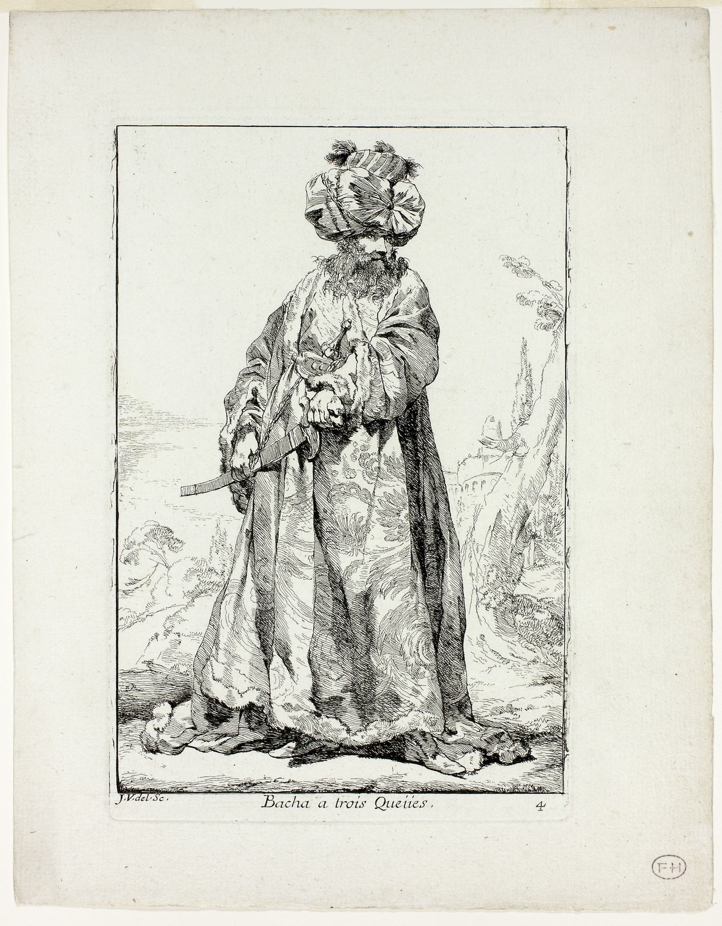 Bacha à trois Queues, plate four from Caravanne du Sultan à la Mecque - Joseph Marie Vien, Poster Print Wall Art