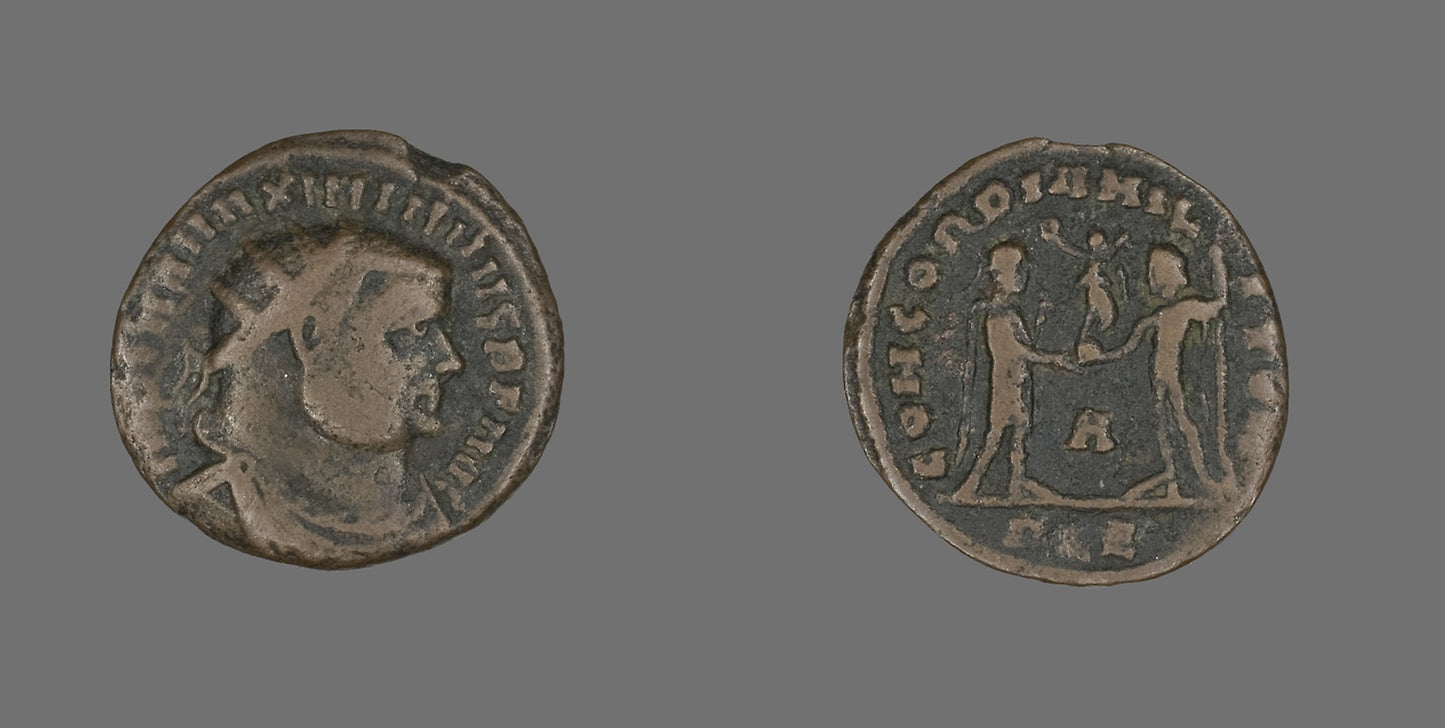 Follis (Coin) Portraying Emperor Portraying Emperor Marcus Aurelius Valerius Maximianus (Maximian or Maximianus I) - Roman, minted in Alexandria, Poster Print Wall Art
