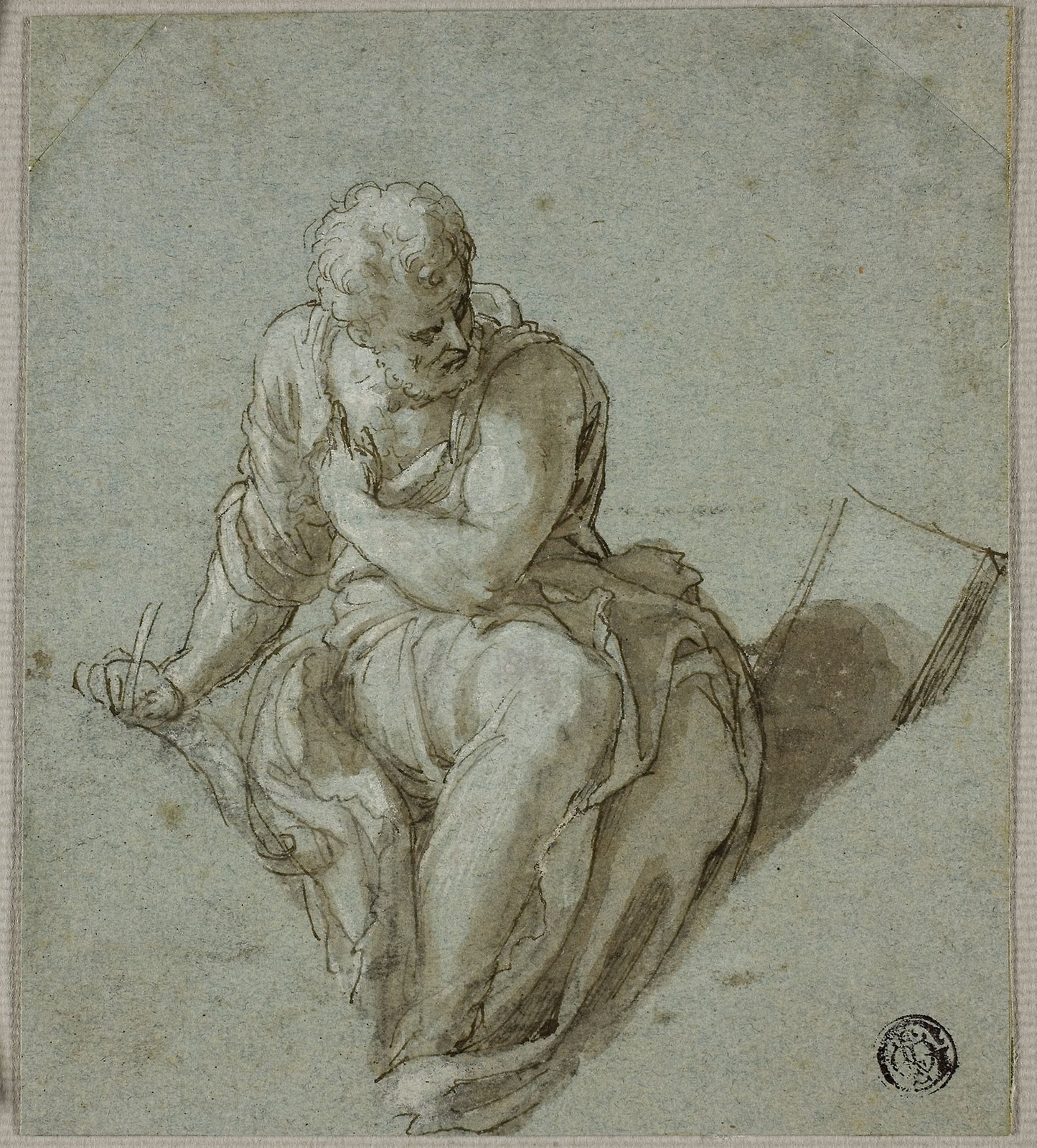 Seated Prophet or Evangelist Writing - Giuseppe Porta, called Giuseppe Salviati, Poster Print Wall Art