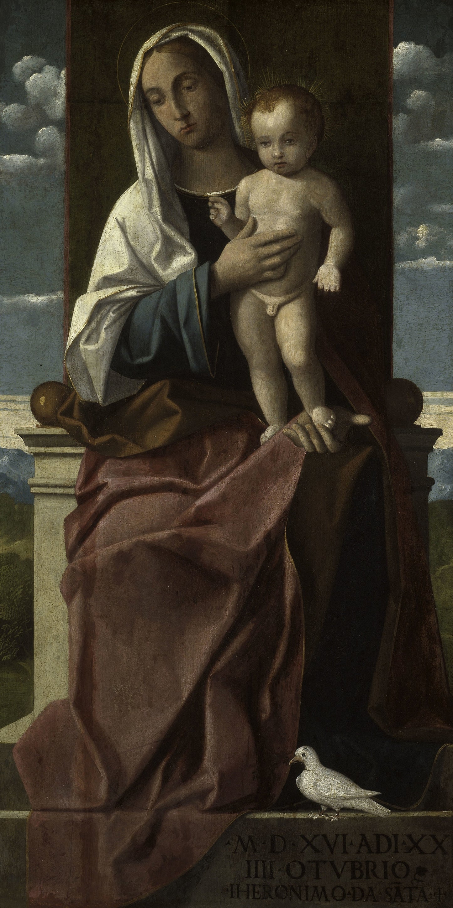 Virgin and Child Enthroned - Girolamo da Santacroce, Poster Print Wall Art