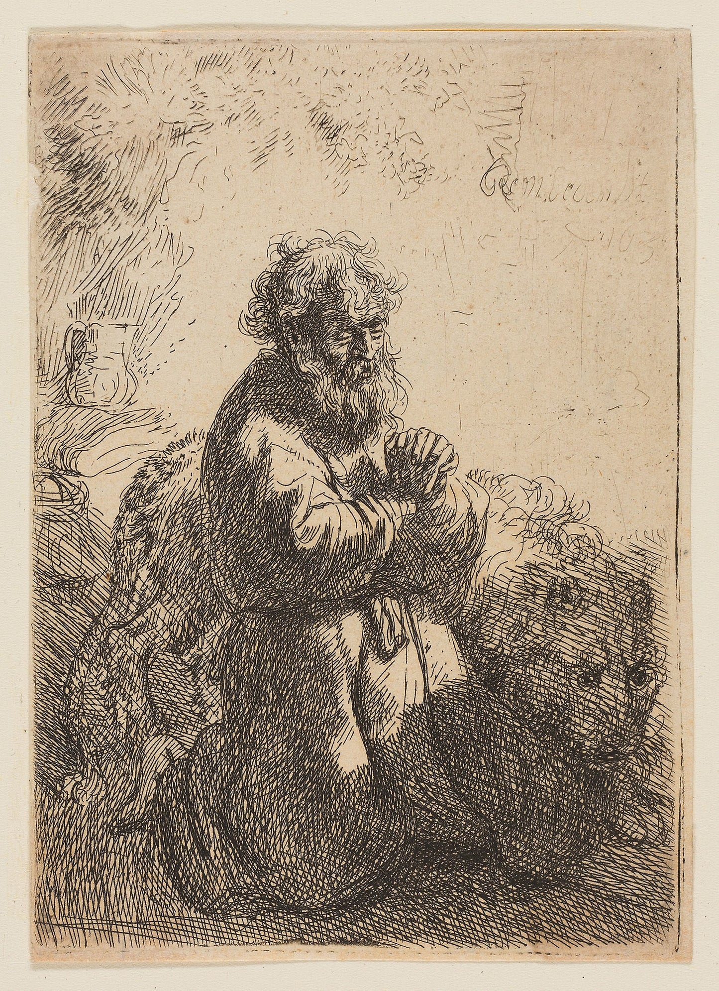 St. Jerome Kneeling in Prayer, Looking Down - Rembrandt van Rijn, Poster Print Wall Art