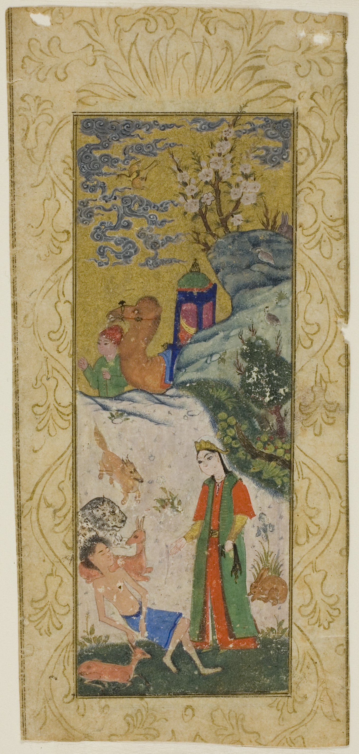 Layla Visiting Majnun in the Desert, page from a copy of the Khamsa of Nizami - Iran, Poster Print Wall Art