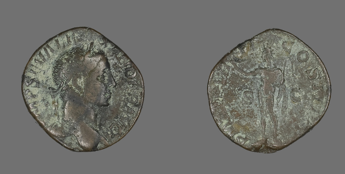 Sestertius (Coin) Portraying Emperor Severus Alexander - Roman, minted in Rome, Poster Print Wall Art