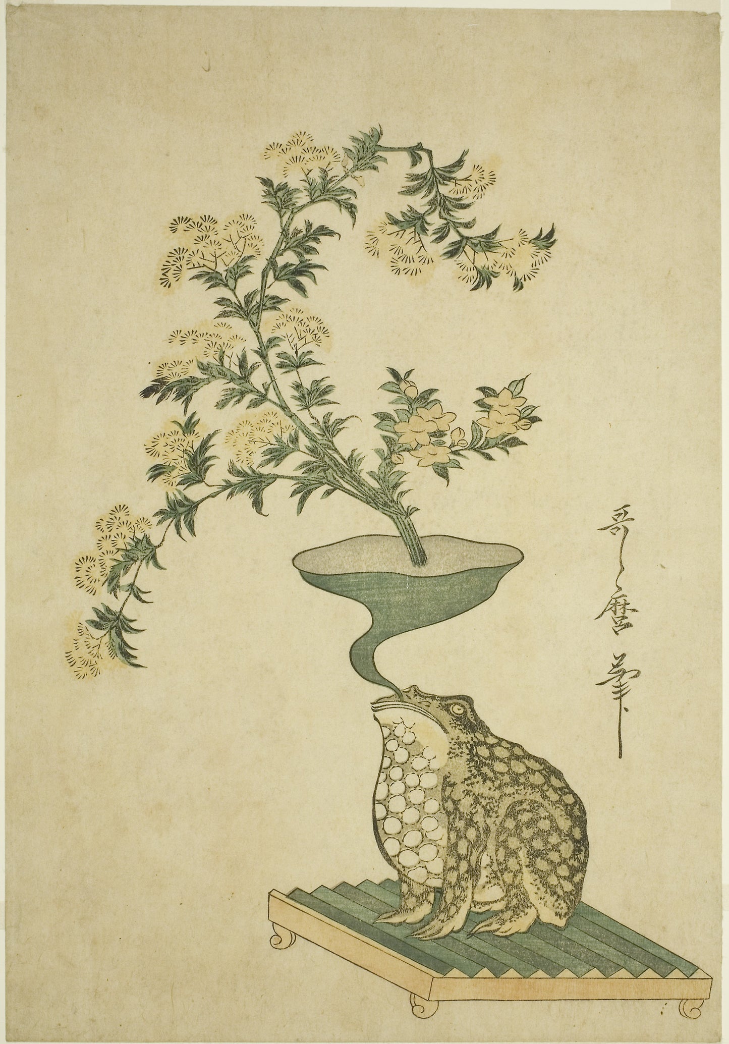 An Arrangement of Valerian (Ominaeshi) and Chinese Bell Flowers (Kikyo) - Kitagawa Utamaro ??? ??, Poster Print Wall Art