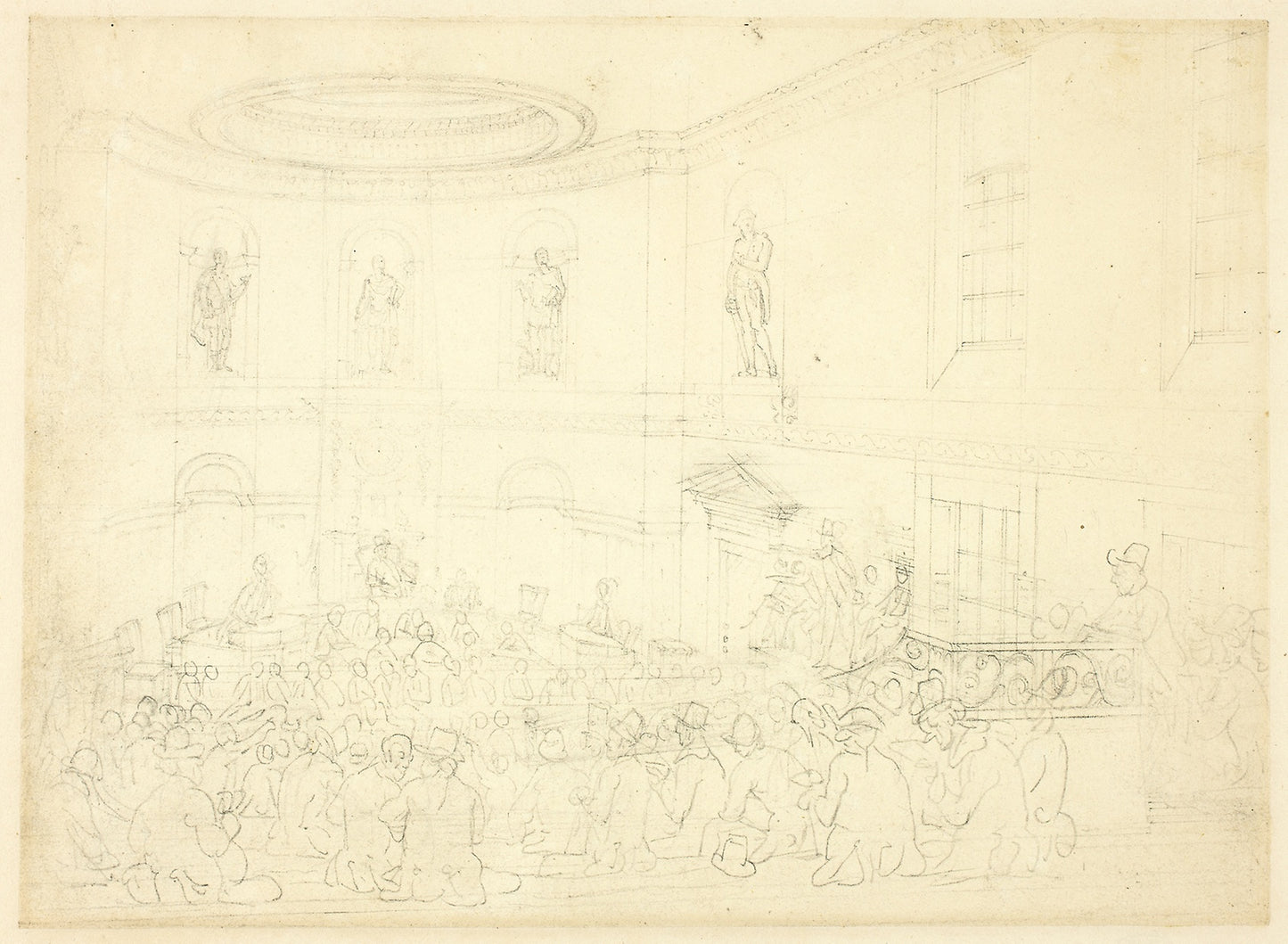 Study for India House, the Sale Room, from Microcosm of London - Augustus Charles Pugin (English, born France, 1762-1832), Poster Print Wall Art