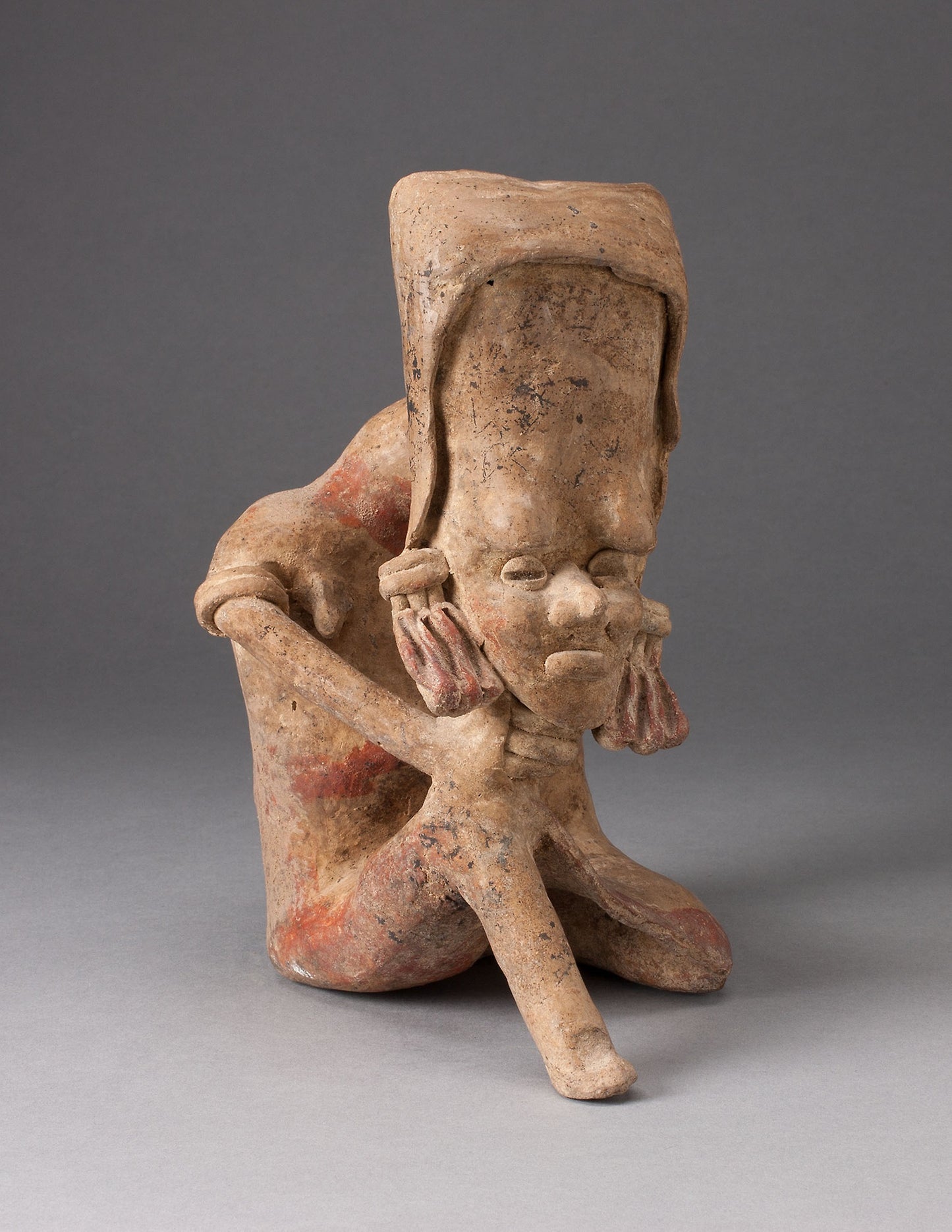 Seated Figure with an Elongated Head and Chin Placed on Knee - Jalisco, Ameca style, Poster Print Wall Art