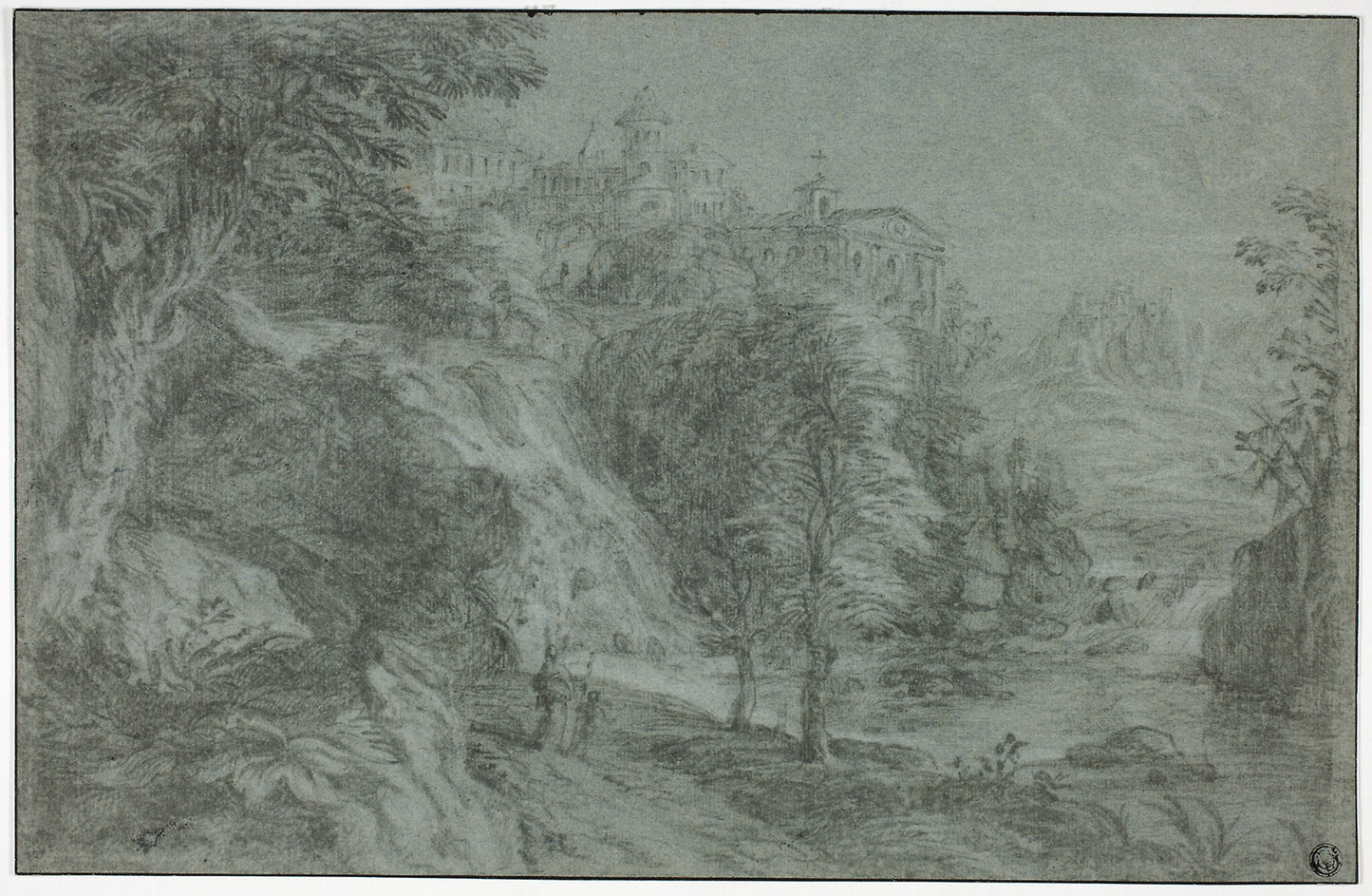Italianate Landscape with Church on Cliff - Attributed to Gaspard Dughet, Poster Print Wall Art