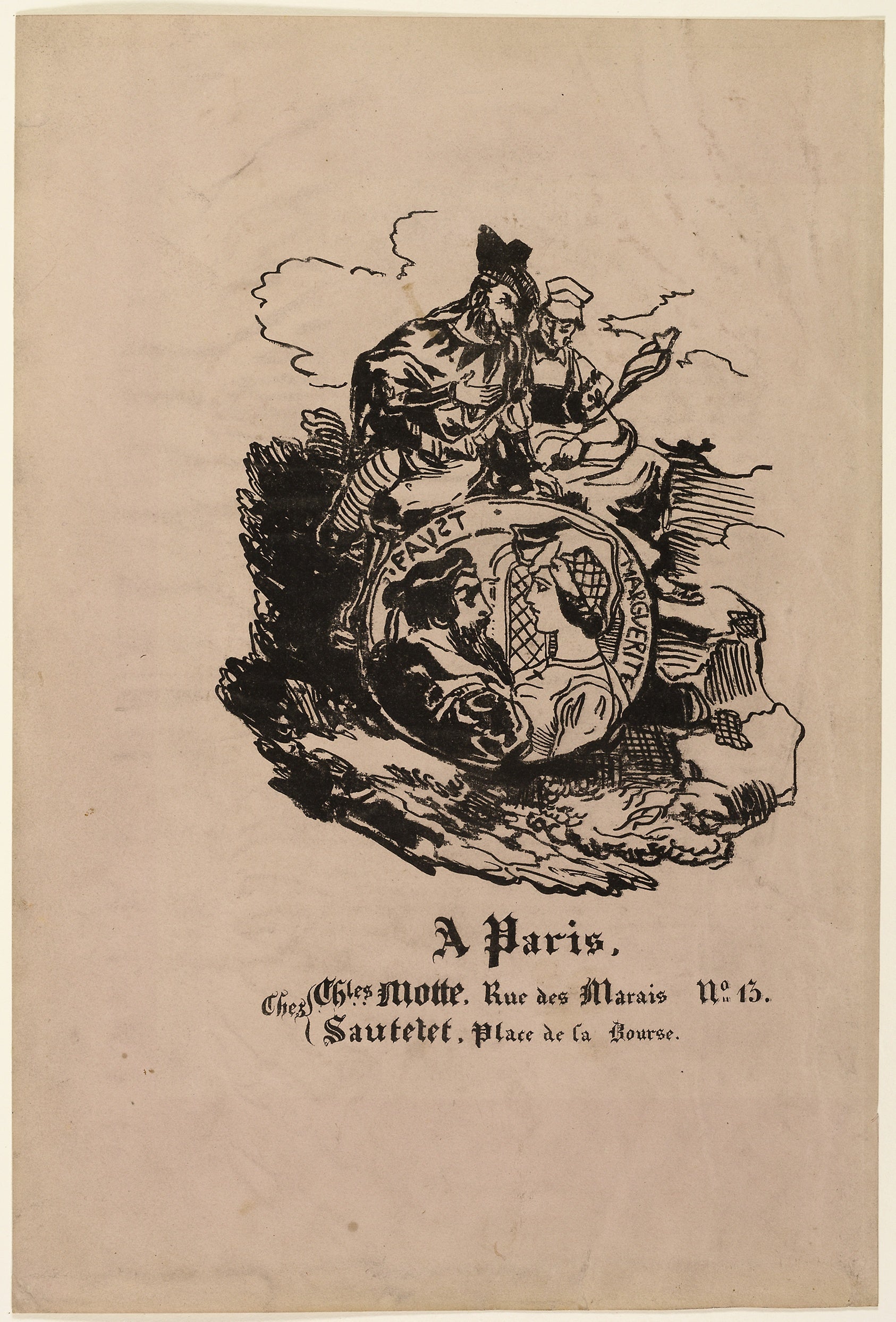 Portrait Medallion of Faust and Marguerite, publisher's sheet from Faust: Achille Devéria (French, 1800-1857),16x12"(A3) Poster