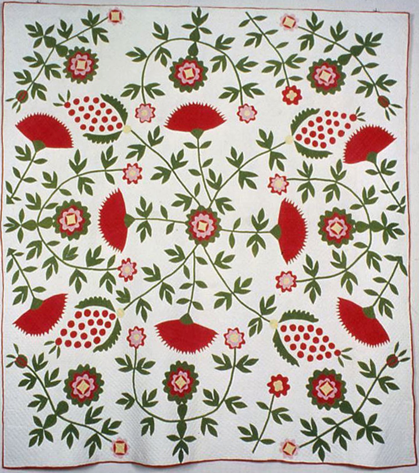 Bedcover (Cockscomb, Rose Tree and Pineapple Quilt) - United States, Poster Print Wall Art