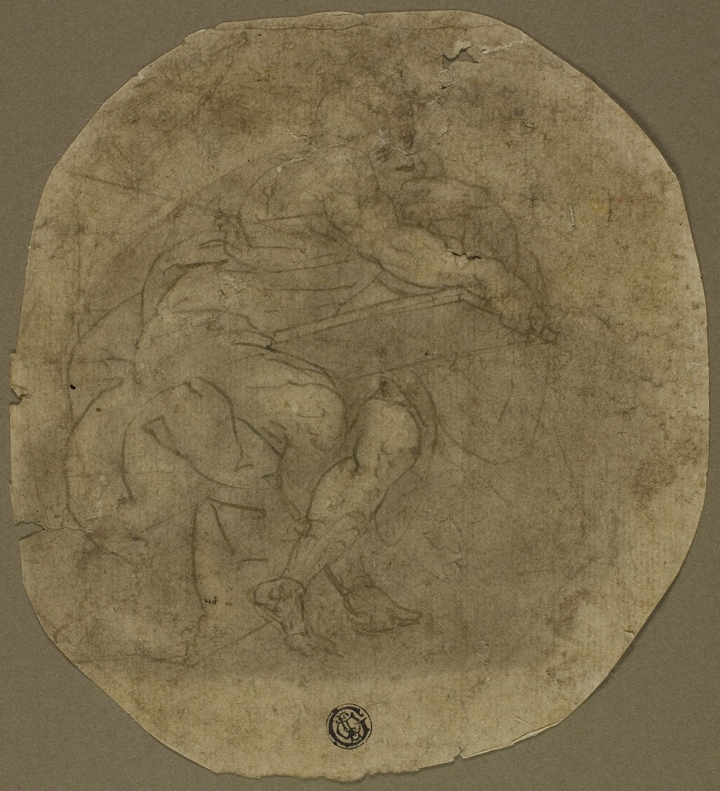 Seated Male Figure with Large Tablet (recto); Figure Study (verso) - Follower of Luca Cambiaso, Poster Print Wall Art