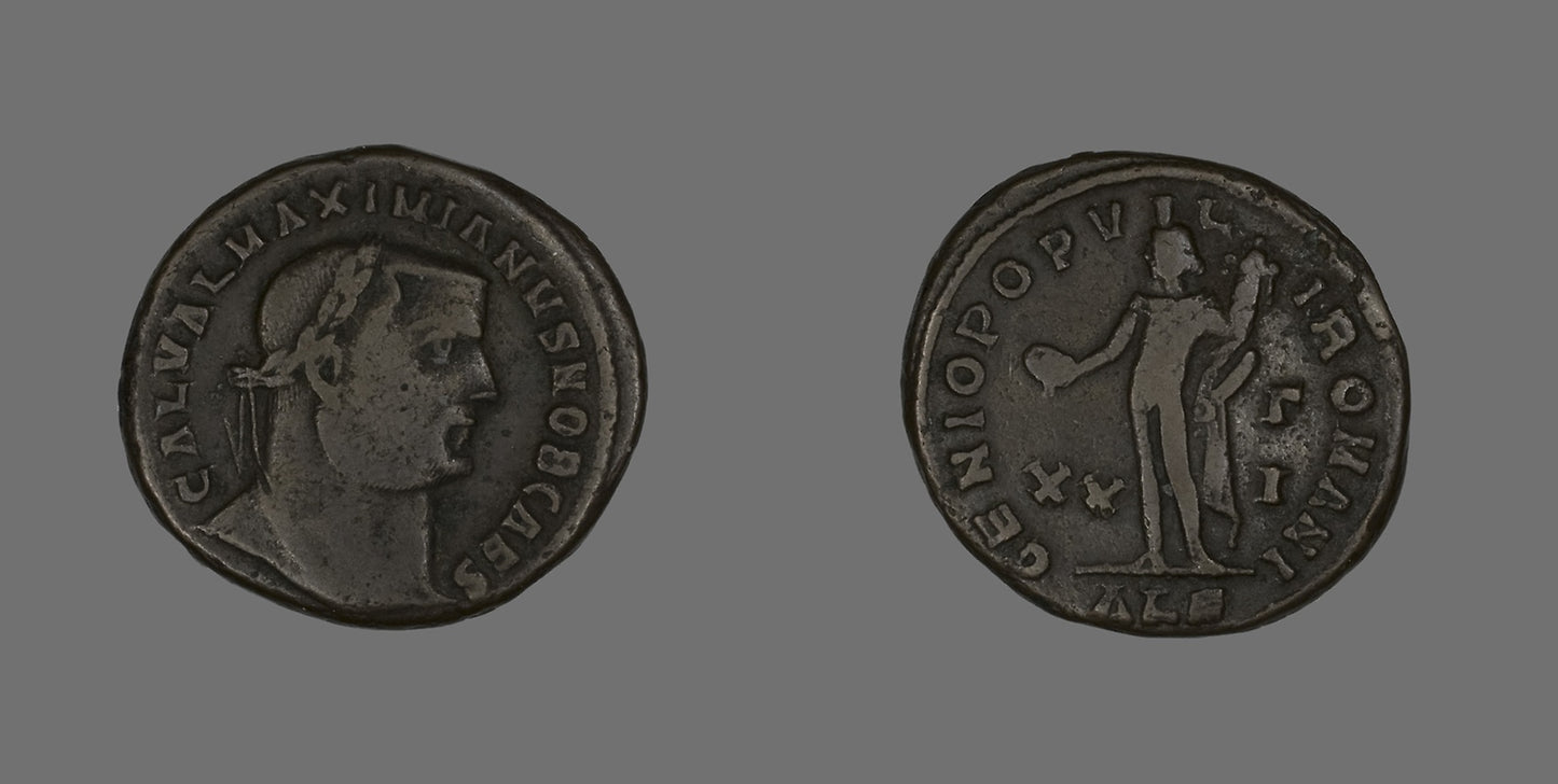 Follis (Coin) Portraying Emperor Galerius Valerius Maximianus (Galerius) - Roman, minted in Alexandria, Poster Print Wall Art