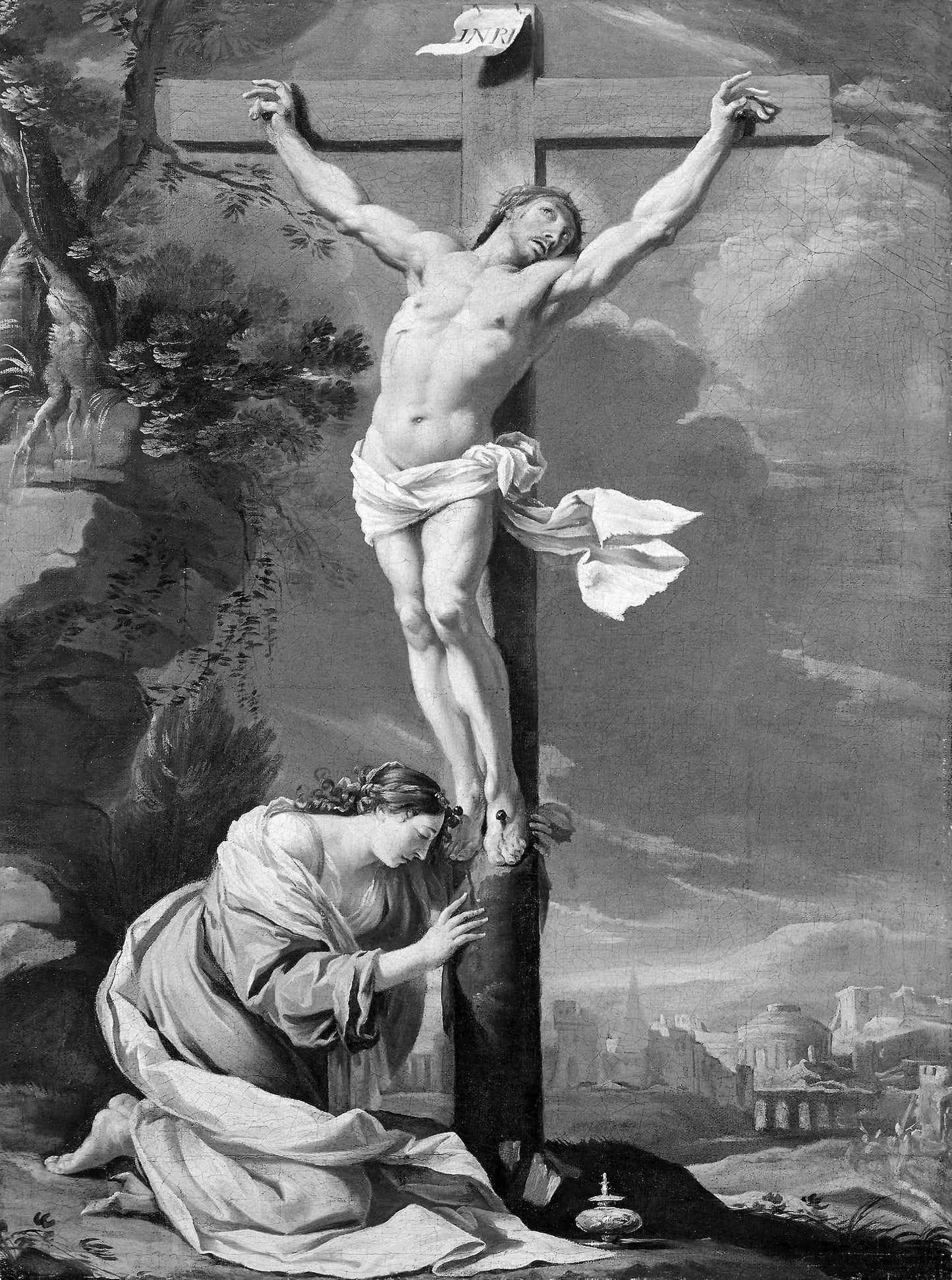 Christ on the Cross with Mary Magdalene - Follower of Simon Vouet, Poster Print Wall Art