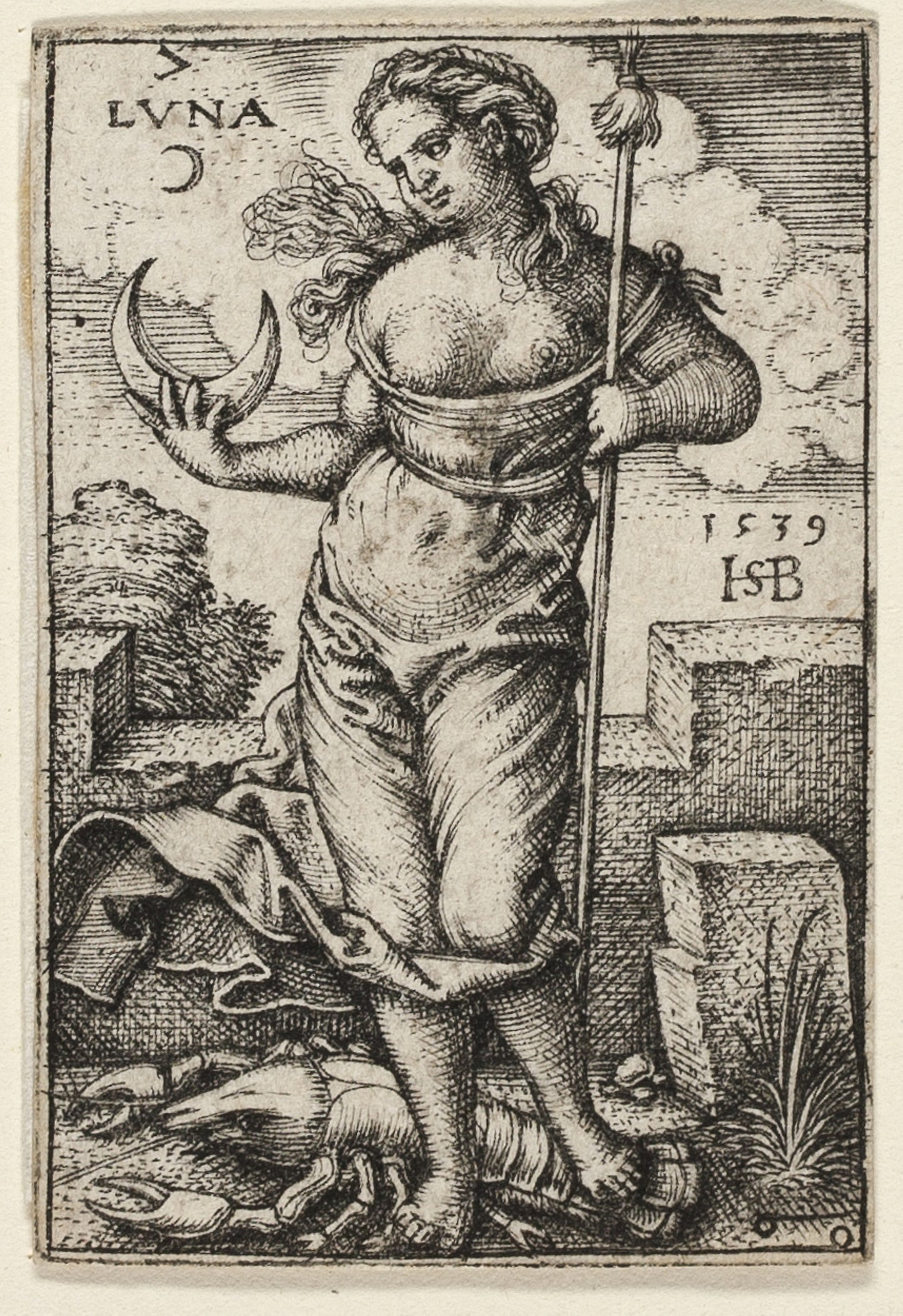 Moon, plate seven from The Seven Planets with the Zodiacs - Sebald Beham, Poster Print Wall Art