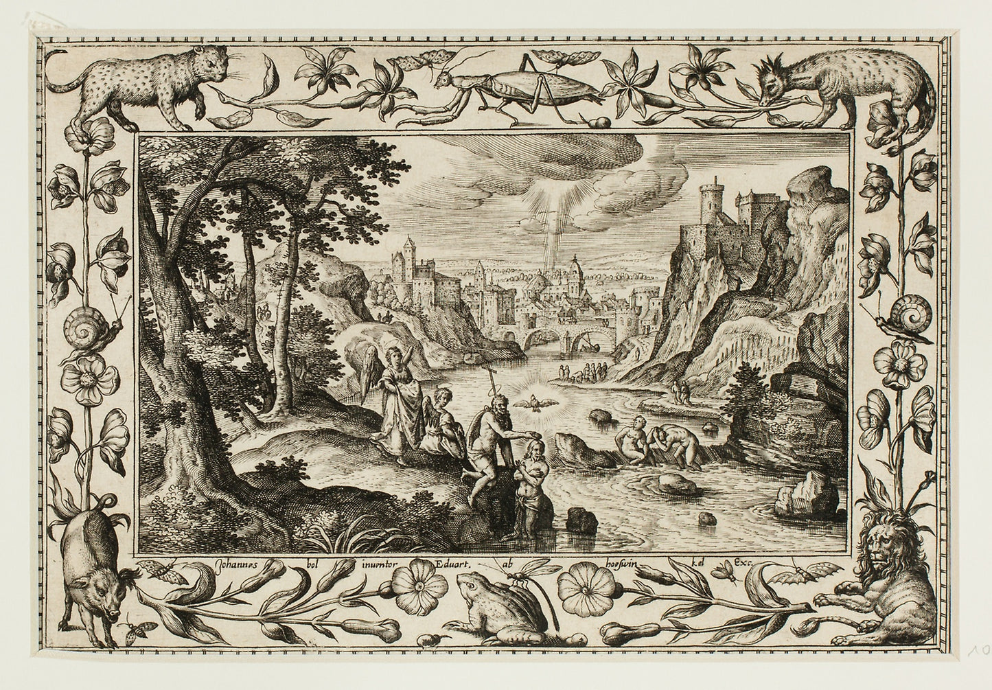 The Baptism of Christ, from Landscapes with Old and New Testament Scenes and Hunting Scenes - Adriaen Collaert (Flemish, c. 1560–1618) , Poster Print Wall Art