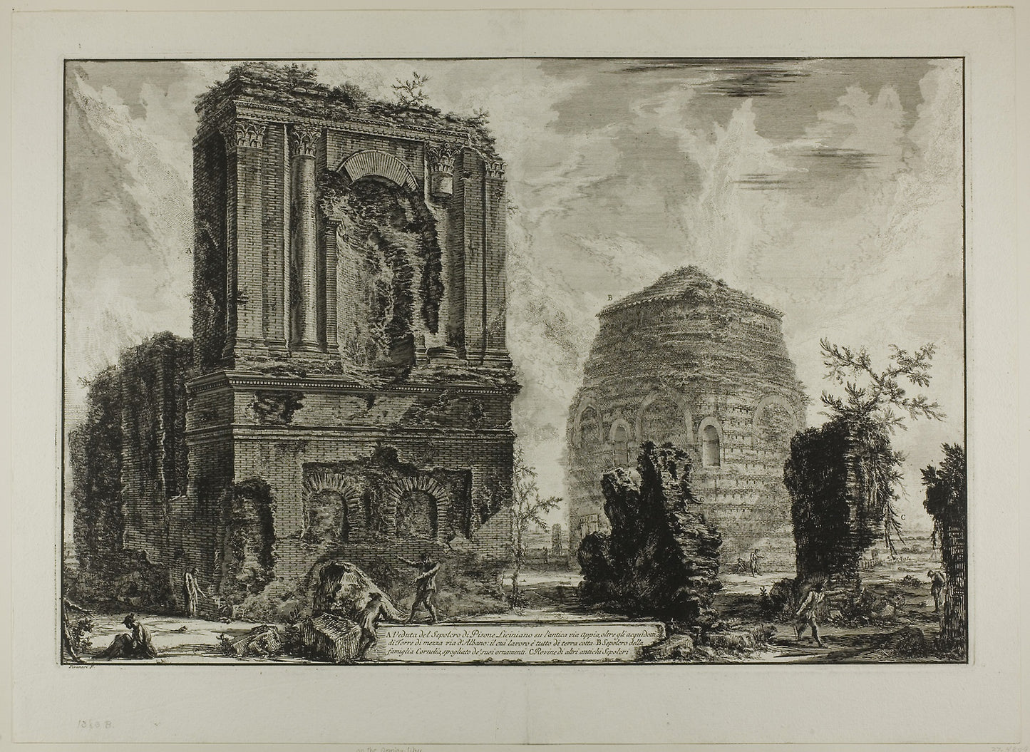 A. View of the Tomb of Licinianus Piso on the ancient Appian Way... B. Tomb of the Cornelii..., from Views of Rome - Giovanni Battista Piranesi (Italian, 1720-1778), Poster Print Wall Art