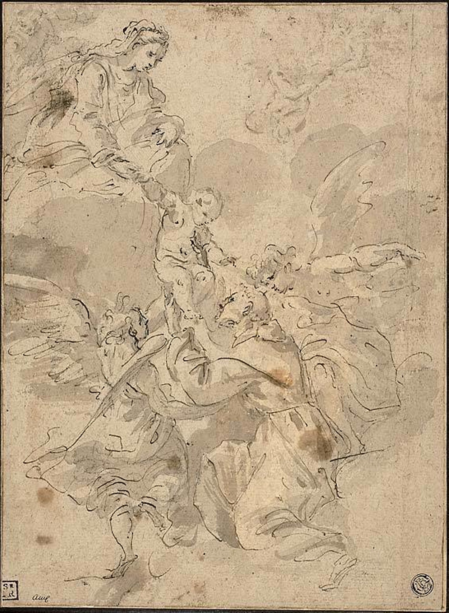 Saint Francis Adoring Virgin and Child - Possibly Luigi Garzi (Italian, 1638-1721), Poster Print Wall Art