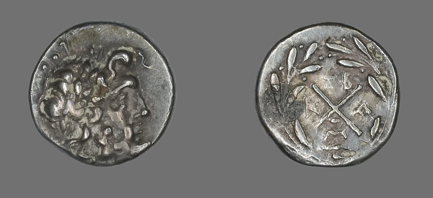 Hemidrachm (Coin) Depicting the God Zeus Amarios - Greek, minted in Messene, Poster Print Wall Art