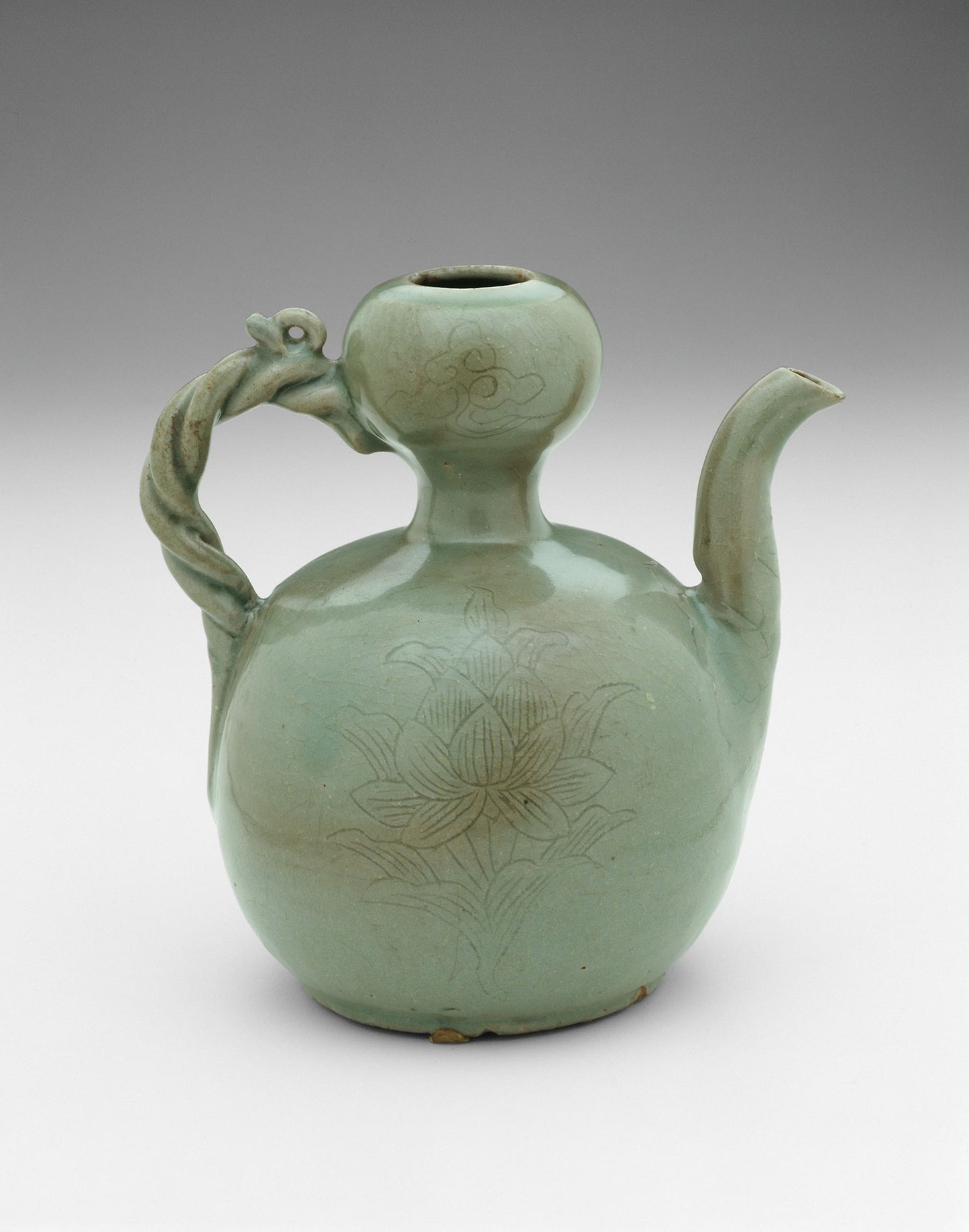 Gourd-Shaped Ewer with Twisted Rope Handle, Lotus Leaves, and Floral Sprays - Korea, Poster Print Wall Art