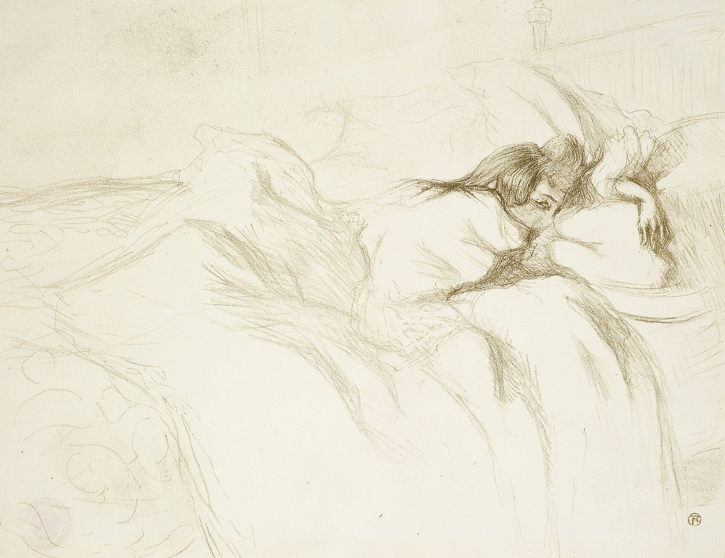 Woman in Bed—Waking, plate three from Elles - Henri de Toulouse-Lautrec (French, 1864-1901), Poster Print Wall Art