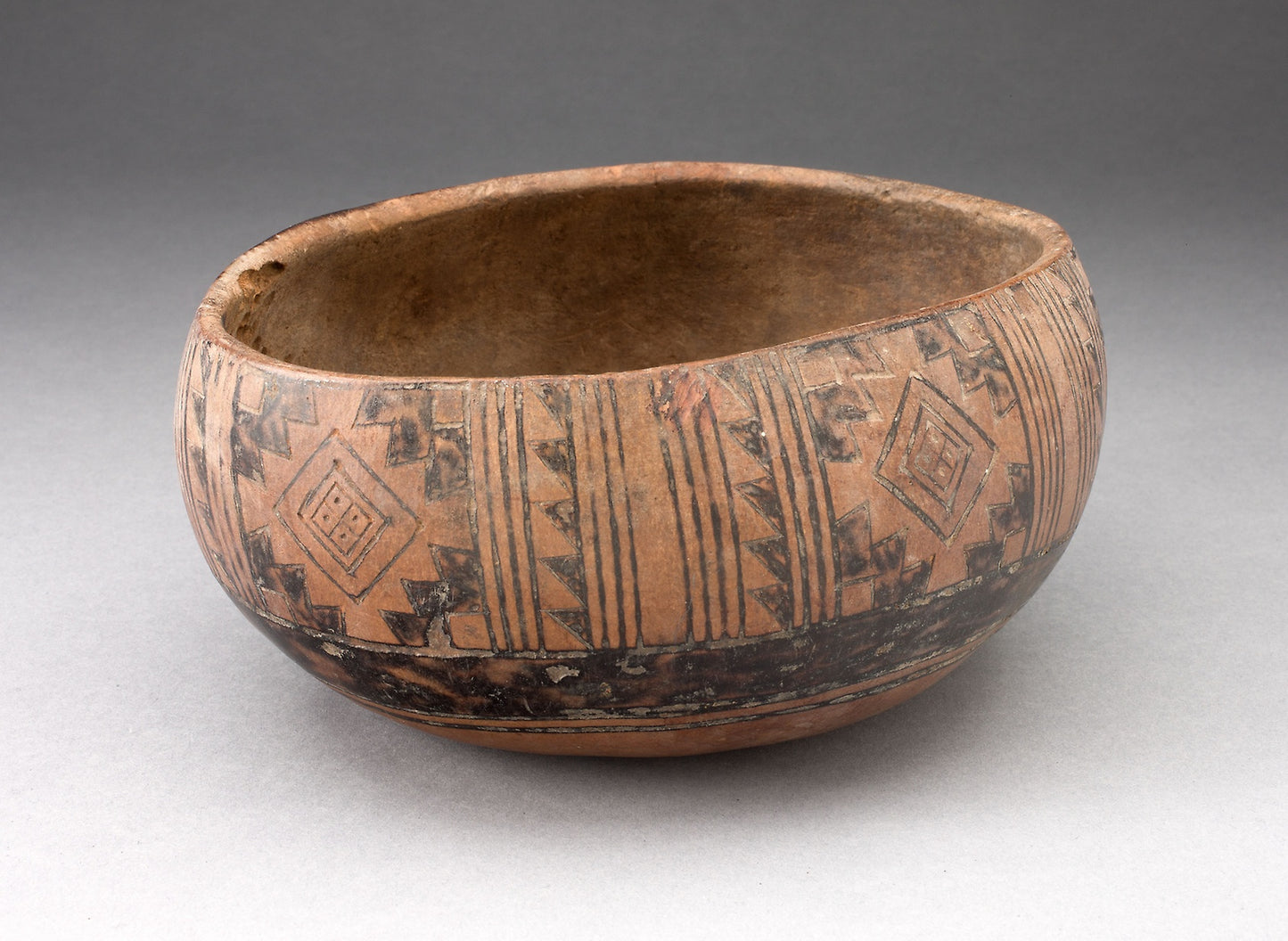 Bowl with Incised and Painted Textile-Like Motifs - Possibly Inca or Ica, Poster Print Wall Art