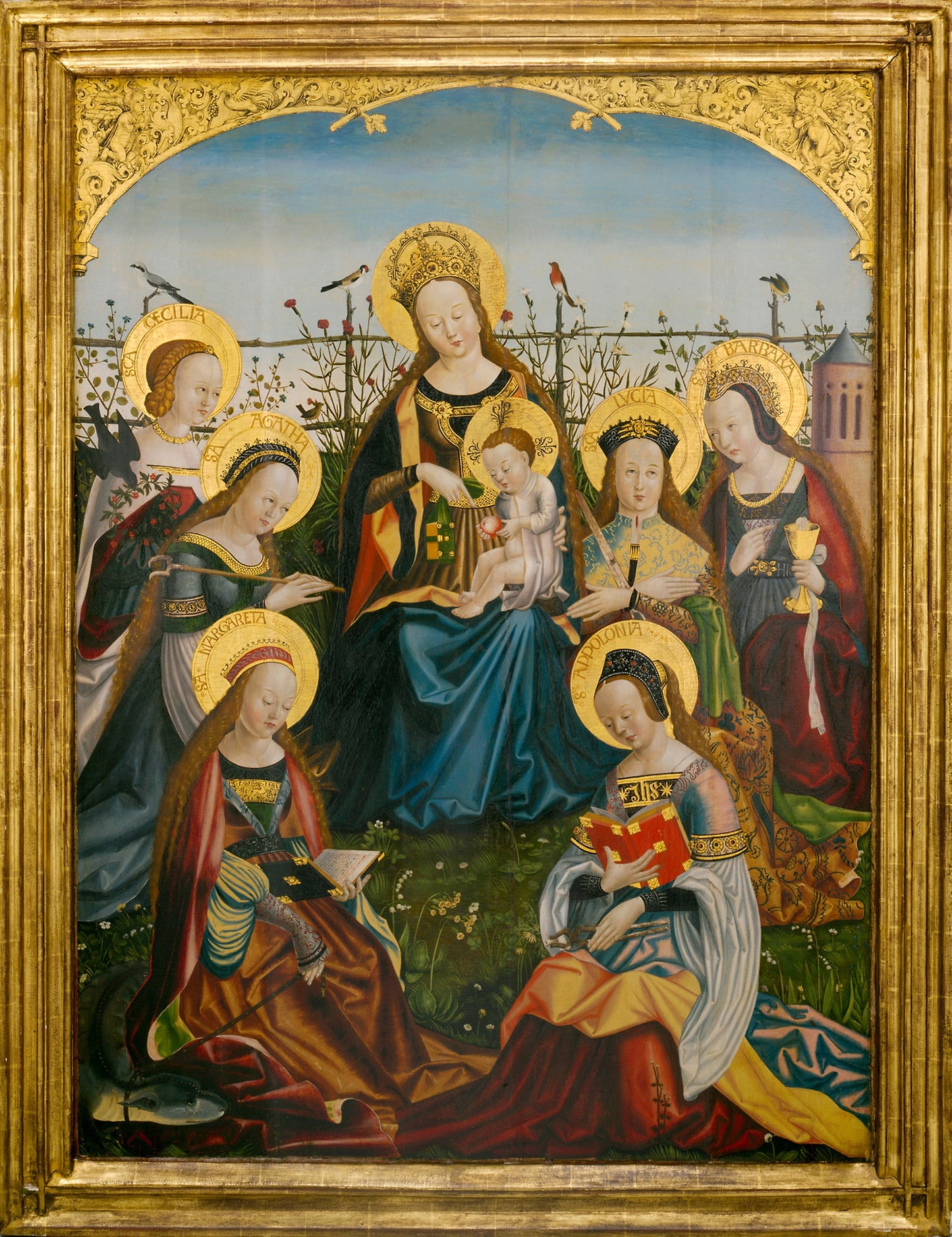 Triptych of the Virgin and Child with Saints - South German, Poster Print Wall Art