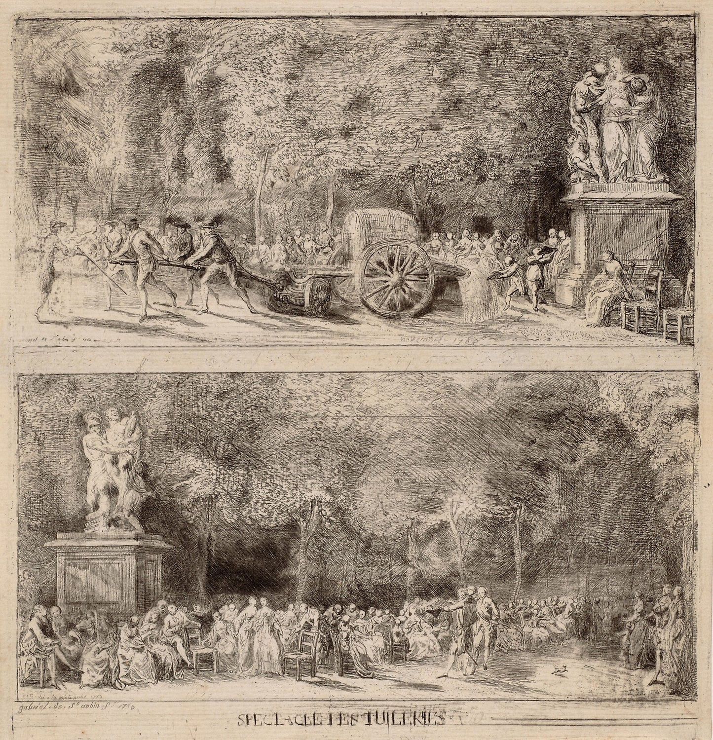 Scenes from the Tuileries - The Chairs and the Water Cart - Gabriel Jacques de Saint-Aubin, Poster Print Wall Art