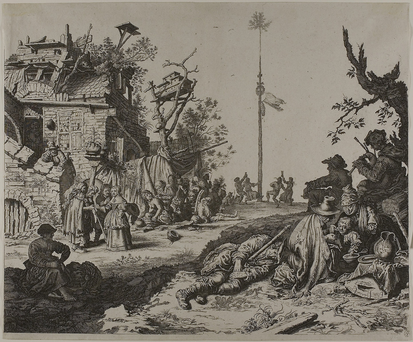 The Resting Gypsy Family in Front of a Ruined Inn - Gerrit de Heer, Poster Print Wall Art