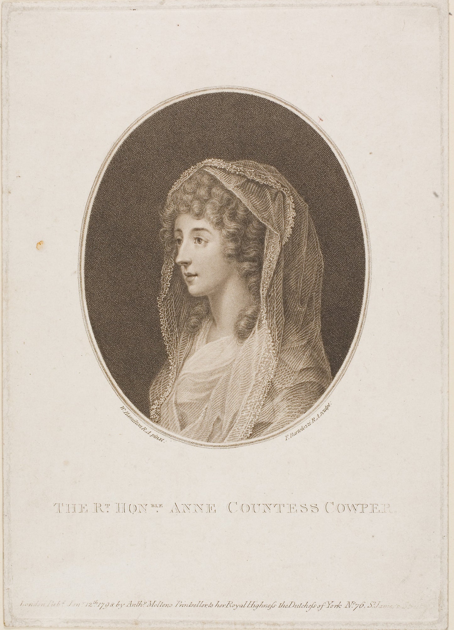 Anne Countess Cowper: Francesco Bartolozzi (Italian, 1727-1815),16x12"(A3) Poster