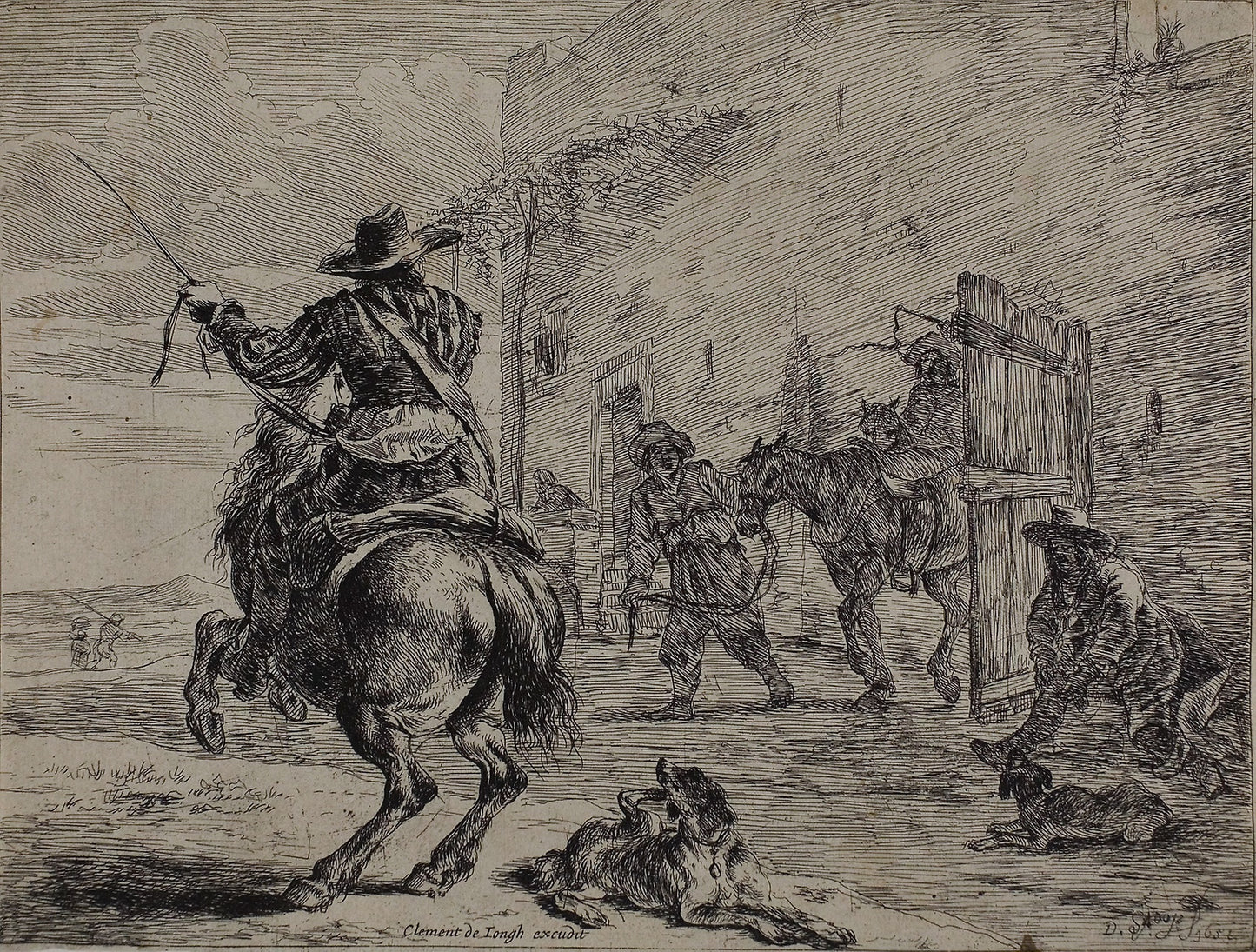 Rearing Horse, Near a Stable, plate one from Series of Horses - Dirck Stoop, Poster Print Wall Art
