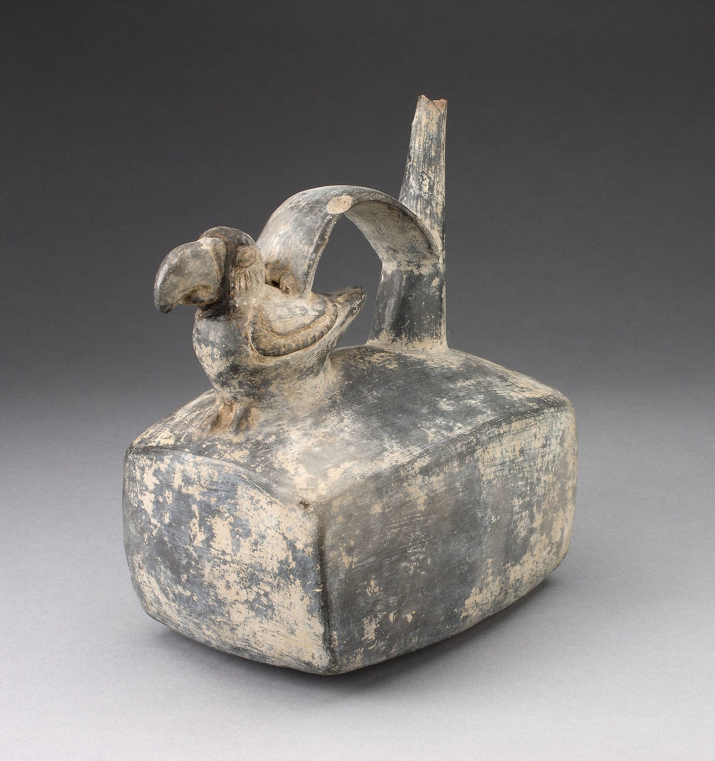 Square Spouted Vessel with Parrot Molded on Handle - Moche or Lambayeque, Poster Print Wall Art