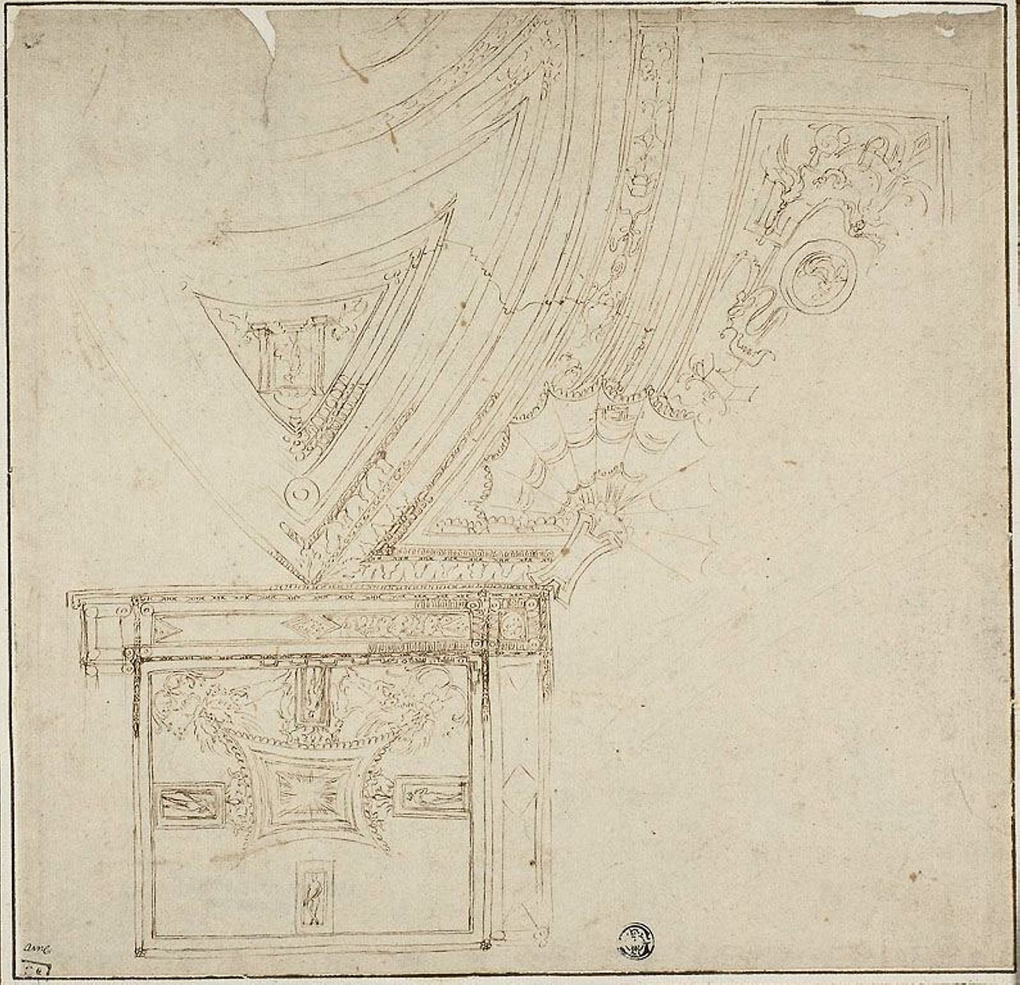 Ceiling Decoration with Grotesques - Perino del Vaga, or circle of, Poster Print Wall Art