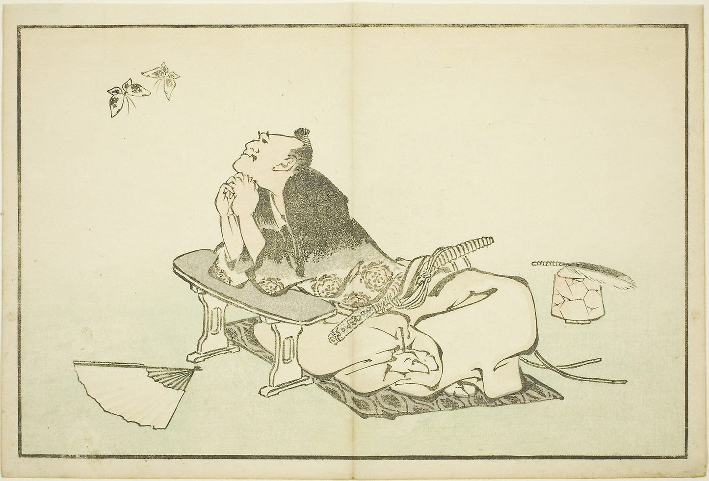 A Philosopher Watching a Pair of Butterflies, from The Picture Book of Realistic Paintings of Hokusai (Hokusai shashin gafu): Katsushika Hokusai ?? ??,16x12"(A3) Poster
