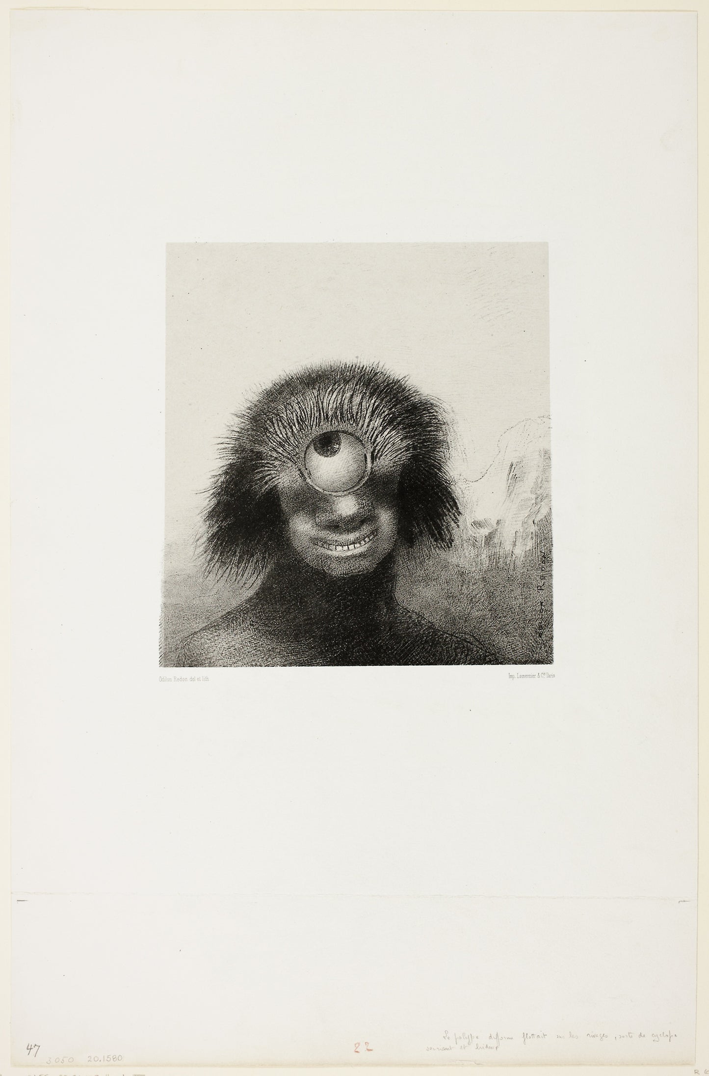 The Misshapen Polyp Floated on the Shores, a Sort of Smiling and Hideous Cyclops, plate 3 of 8 from "Les Origines" - Odilon Redon, Poster Print Wall Art