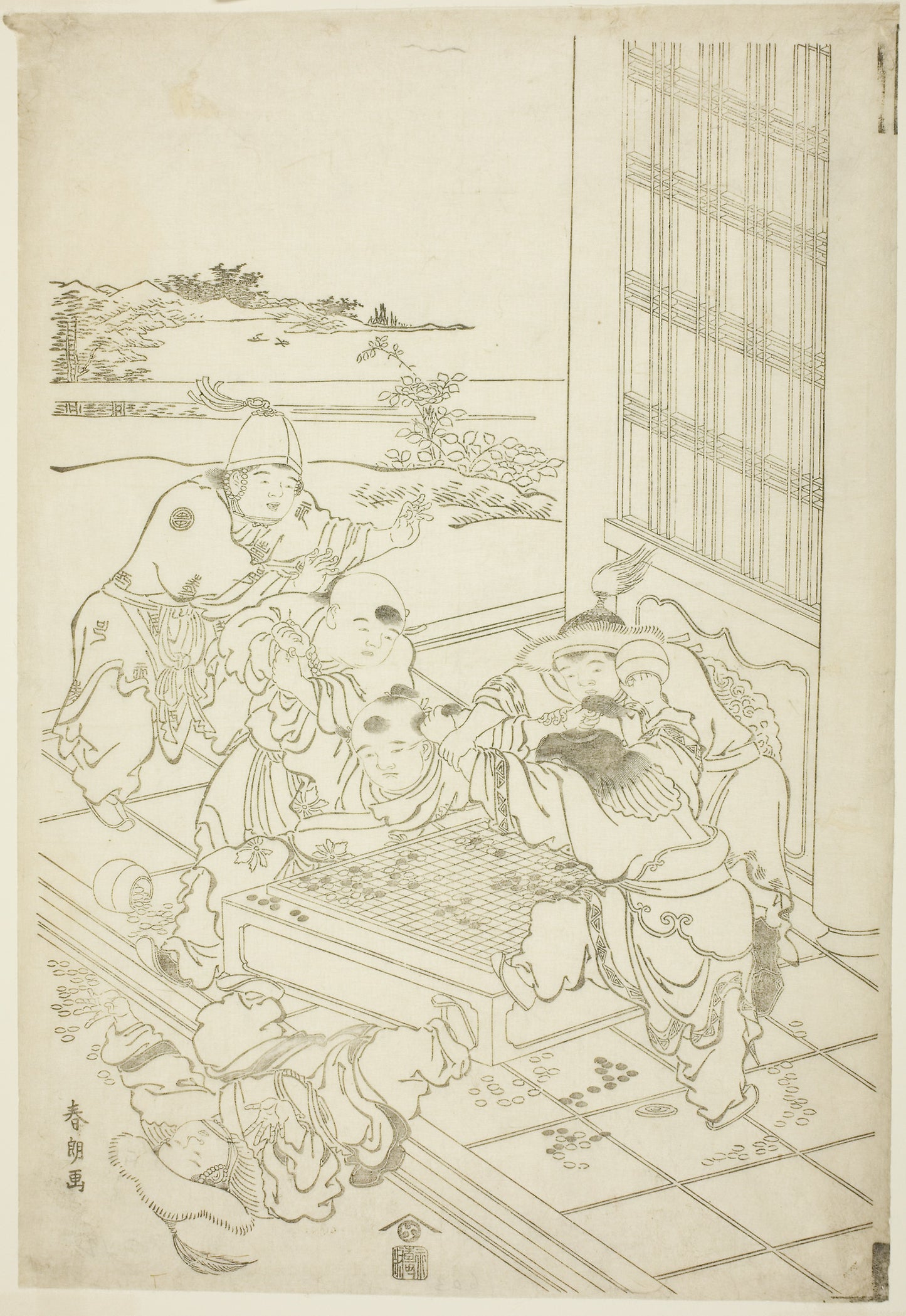 Chinese and Tartar Boys Quarreling over a Game of Go - Katsushika Hokusai ?? ??, Poster Print Wall Art
