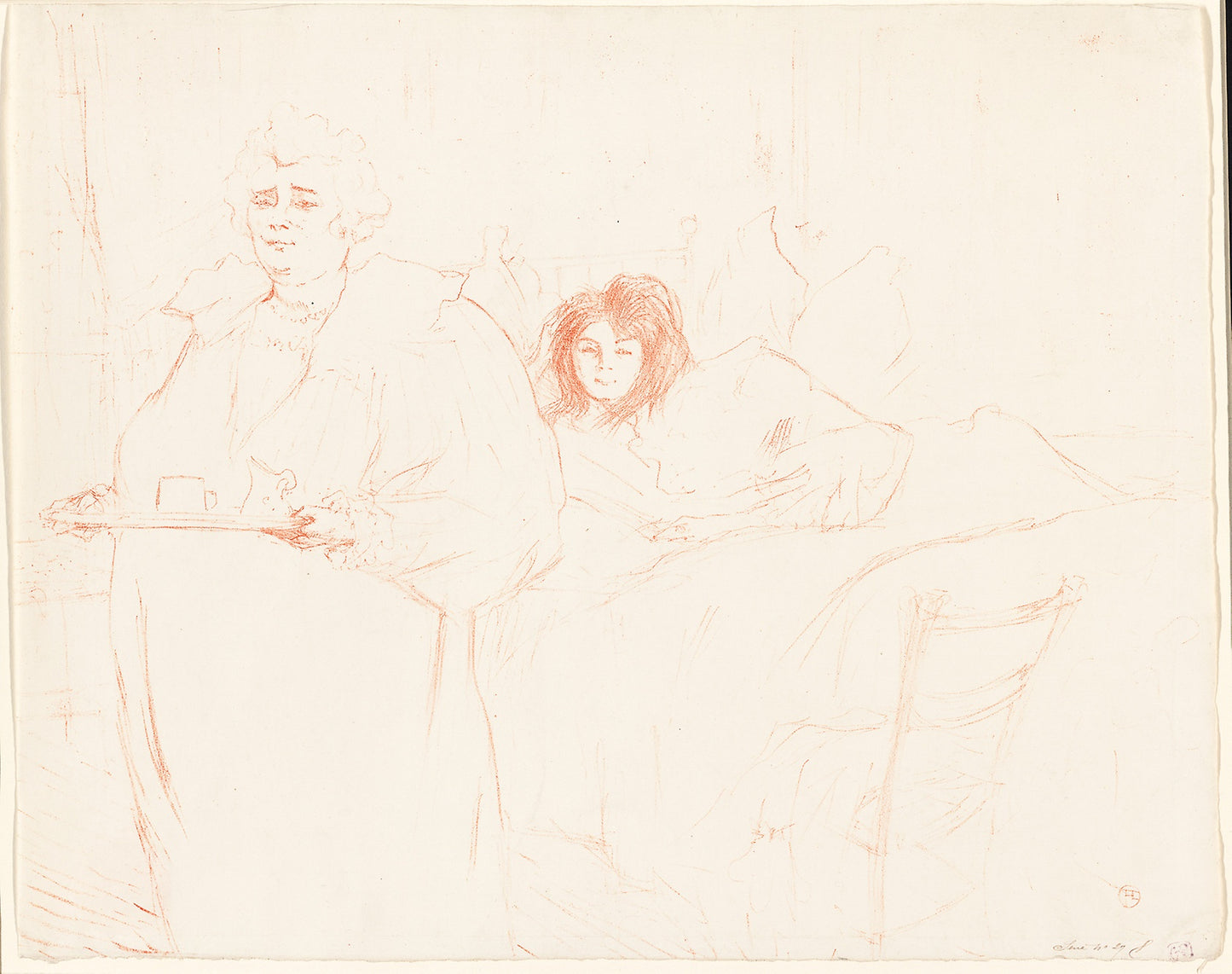 Woman with a Tray—Breakfast (Madame Baron and Mademoiselle Popo), plate two from Elles - Henri de Toulouse-Lautrec (French, 1864-1901), Poster Print Wall Art