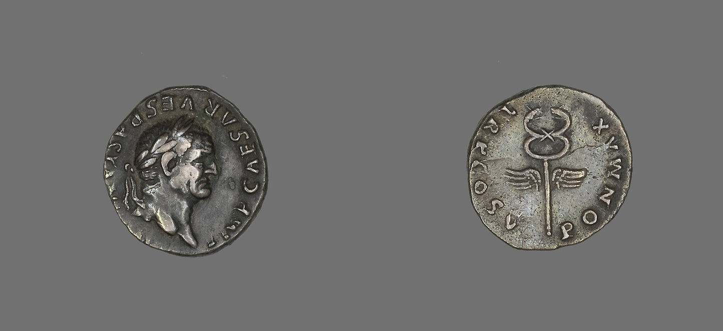 Denarius (Coin) Portraying Emperor Vespasian - Roman, minted in Rome, Poster Print Wall Art