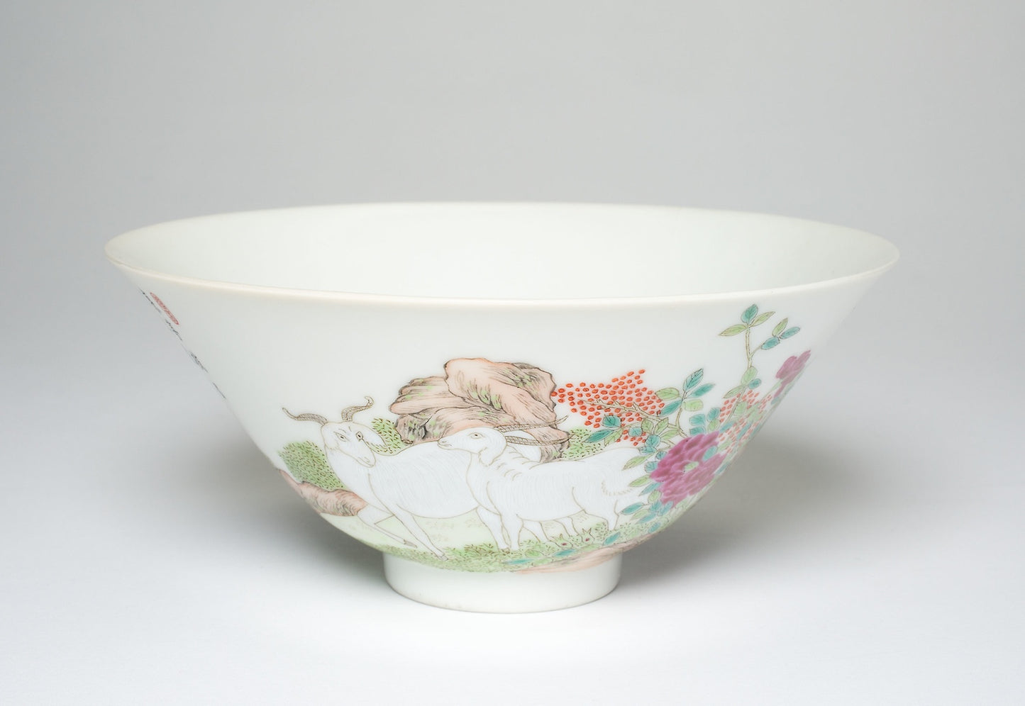 Bowl with Goats among Flowering Peonies, Pomegrenates, and Cherry Blossoms - China, Poster Print Wall Art