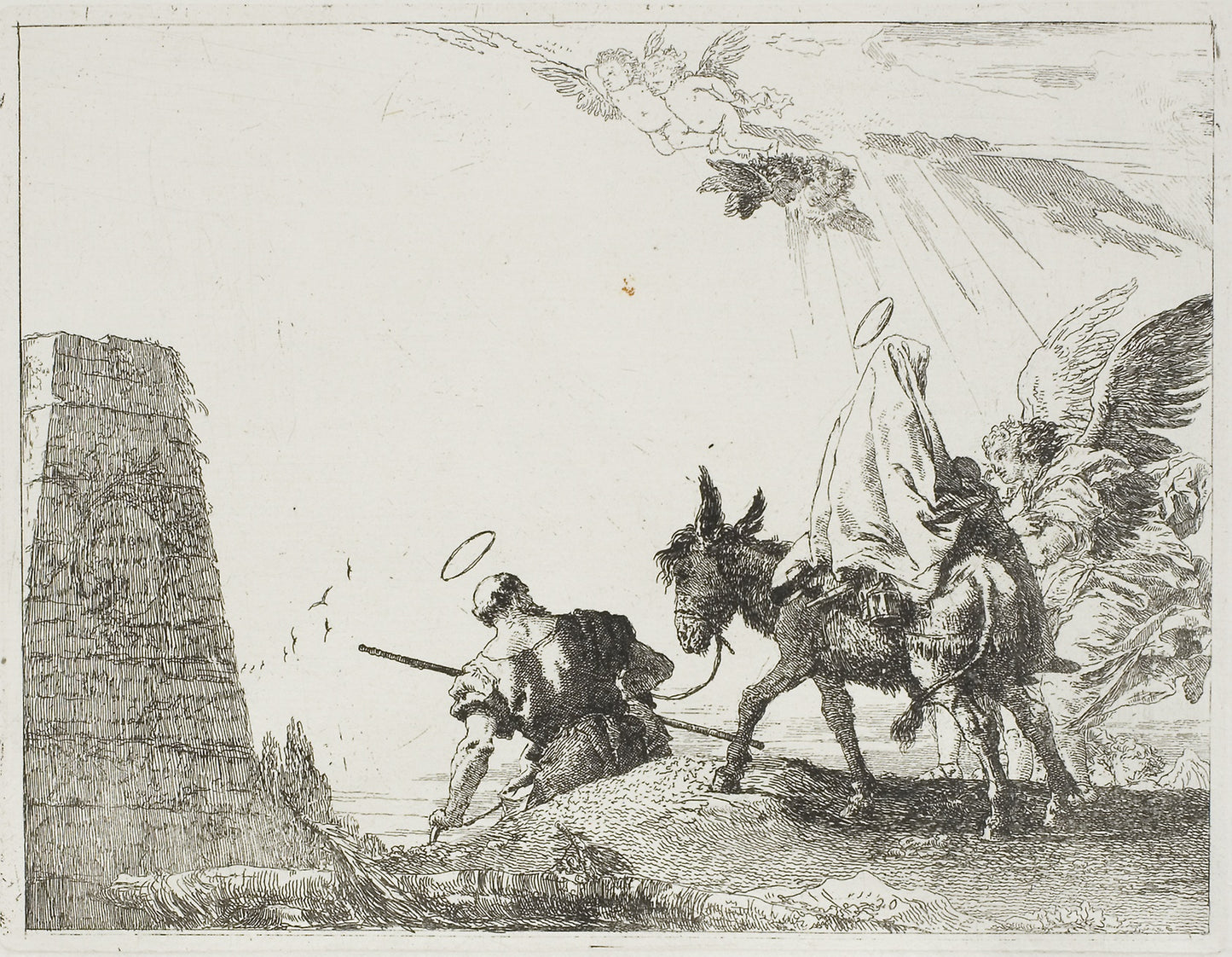 The Holy Family Passing - a Pyramid, plate twenty from The Flight into Egypt - Giovanni Domenico Tiepolo, Poster Print Wall Art