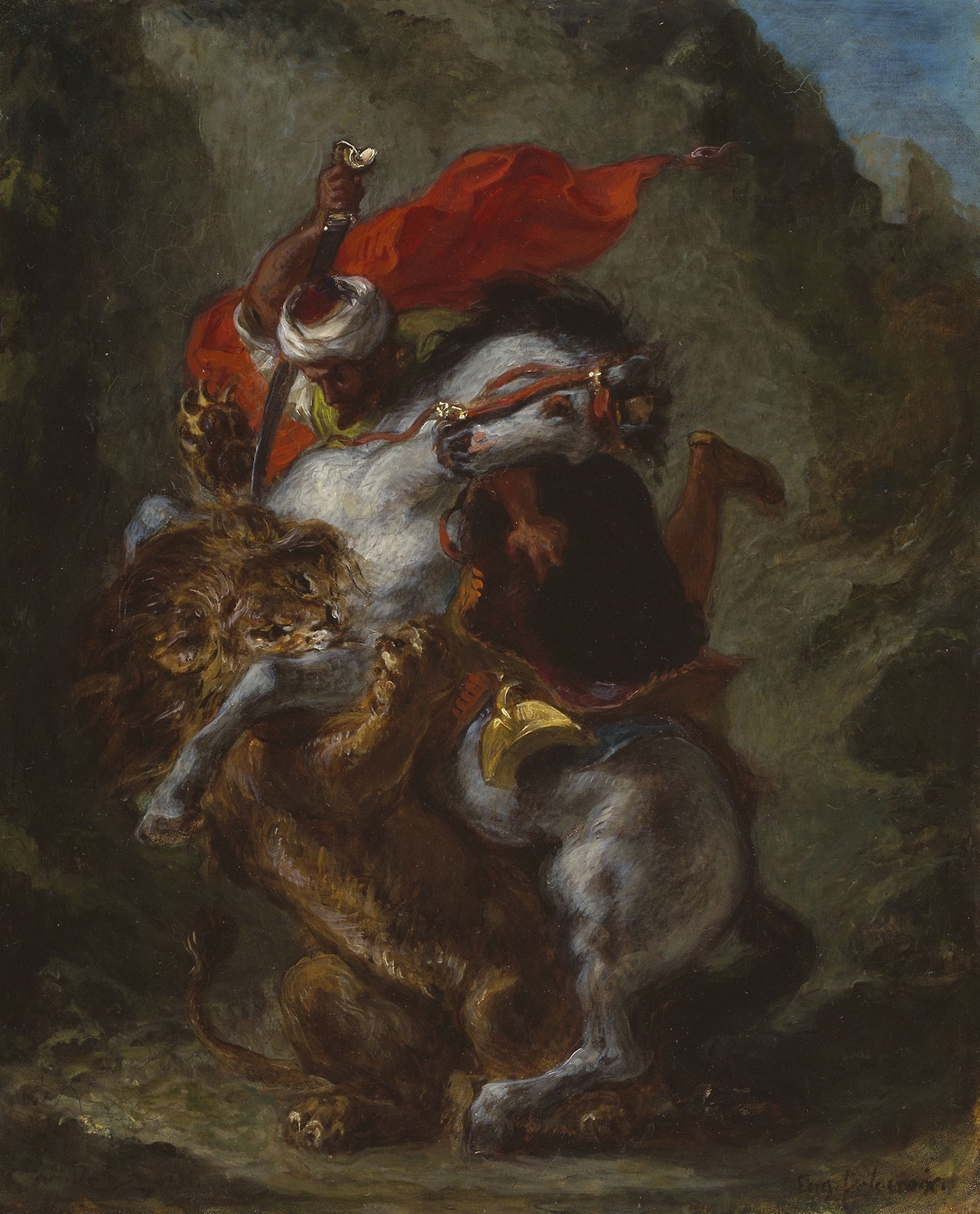 Arab Horseman Attacked - a Lion - Eugène Delacroix, Poster Print Wall Art