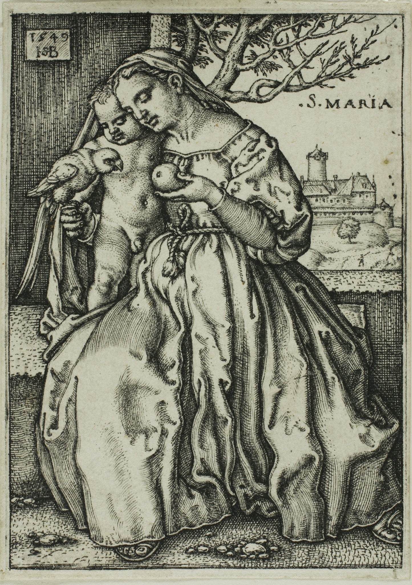 The Virgin and Child with the Parrot - Sebald Beham (German, 1500-1550), Poster Print Wall Art