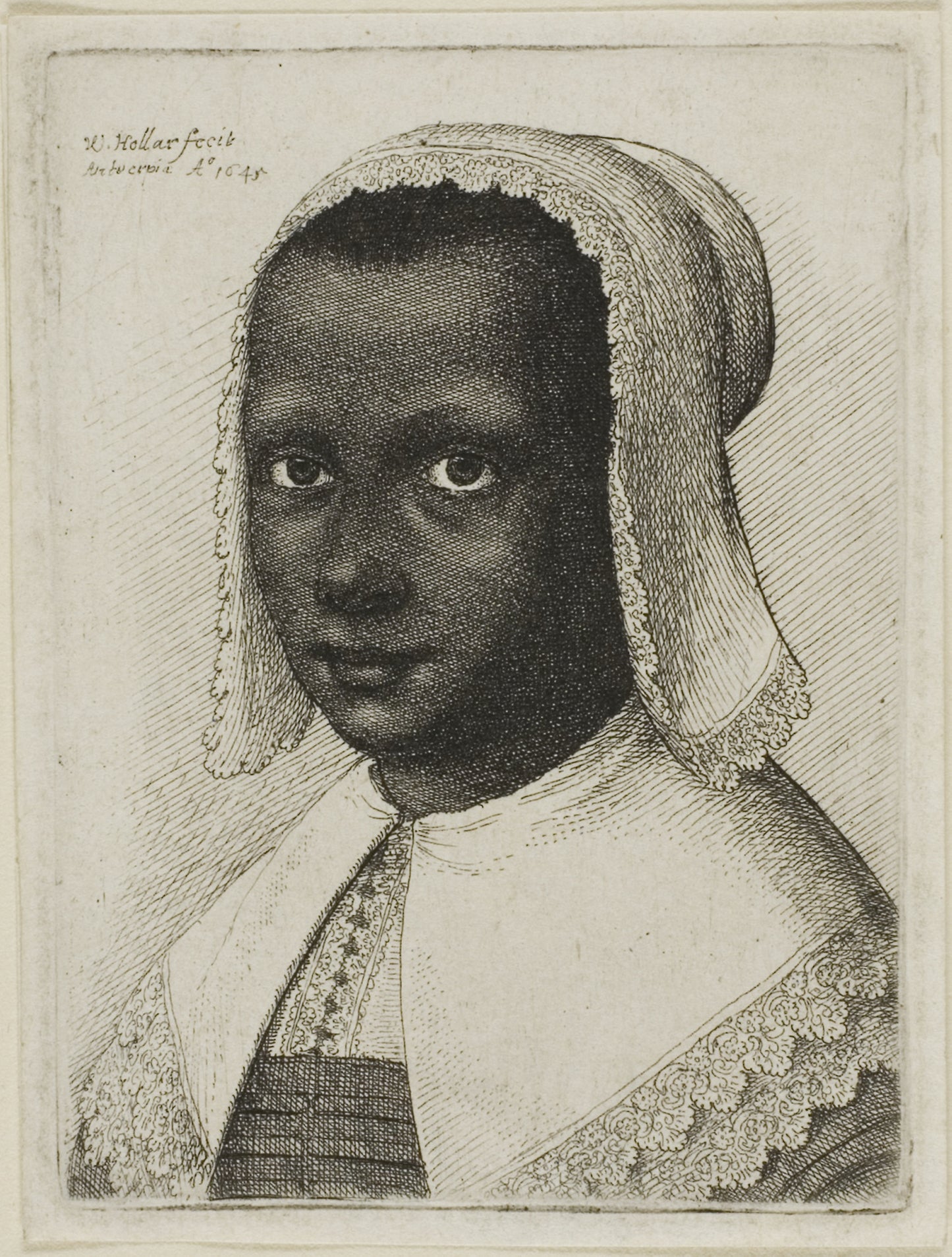Head of a Black Woman with a Lace Kerchief Hat - Wenceslaus Hollar, Poster Print Wall Art