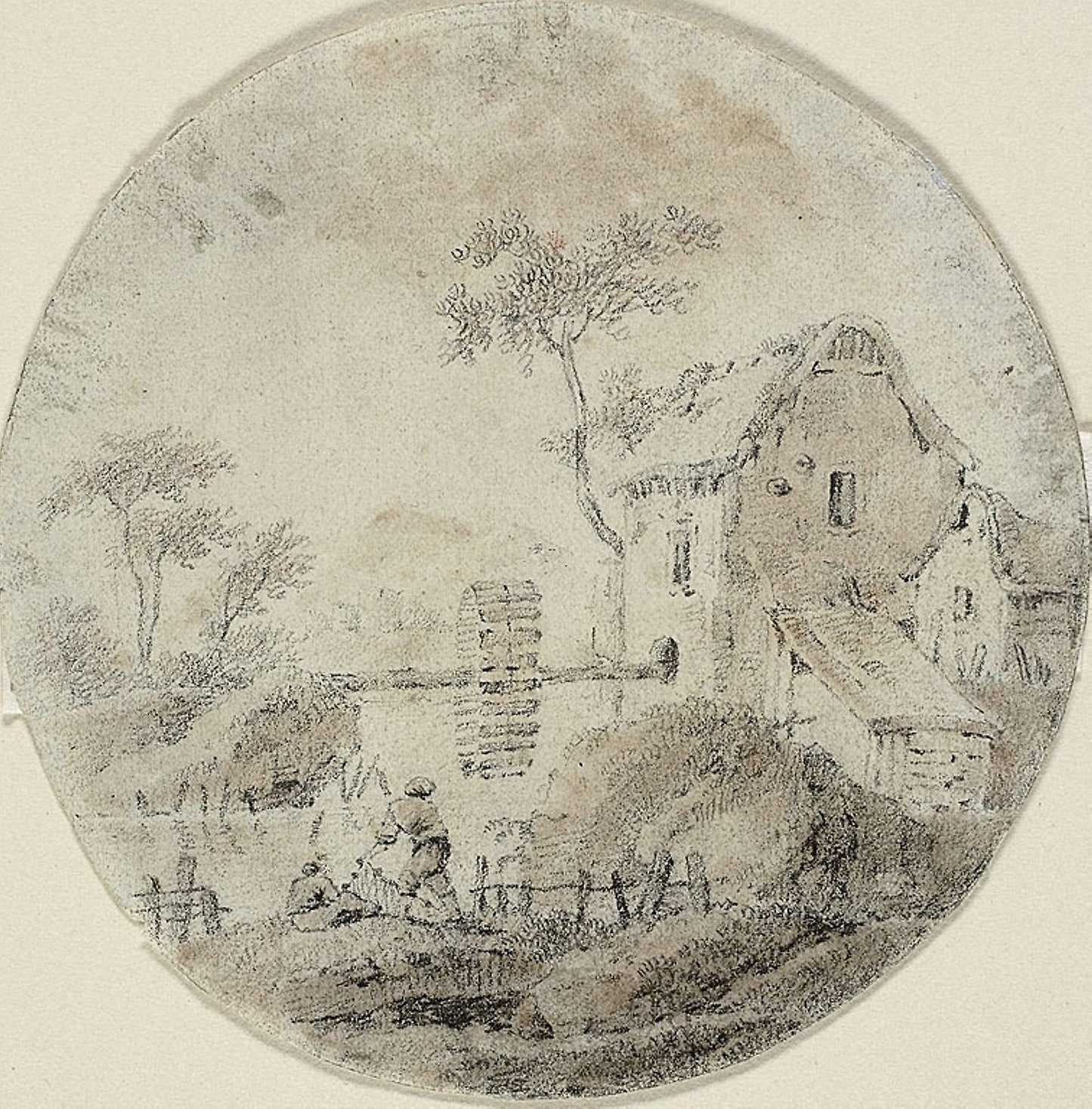 Water Mill with Figures beside River - Jean Baptiste Pillement, Poster Print Wall Art