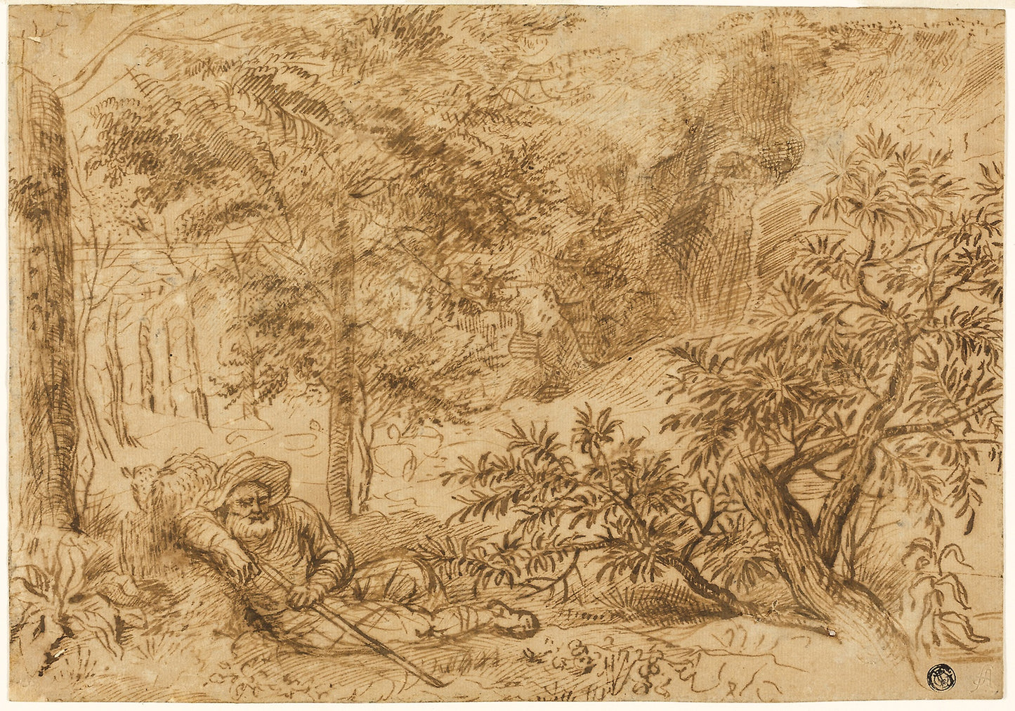 Landscape with Shepherd Sleeping under Tree - Attributed to or a follower of Jan Andrea Lievens (Dutch, 1607-1674), Poster Print Wall Art