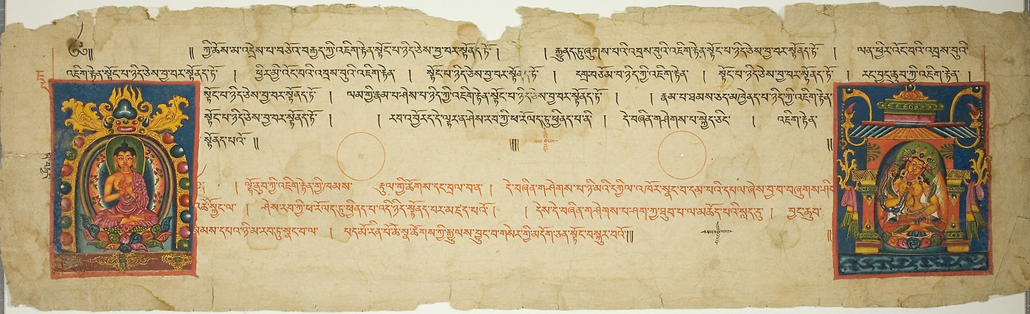 Illuminated Page from a Buddhist Manuscript with the Buddha in Teaching (Dharmachakra) Mudra - Western Tibet, Guge, Poster Print Wall Art