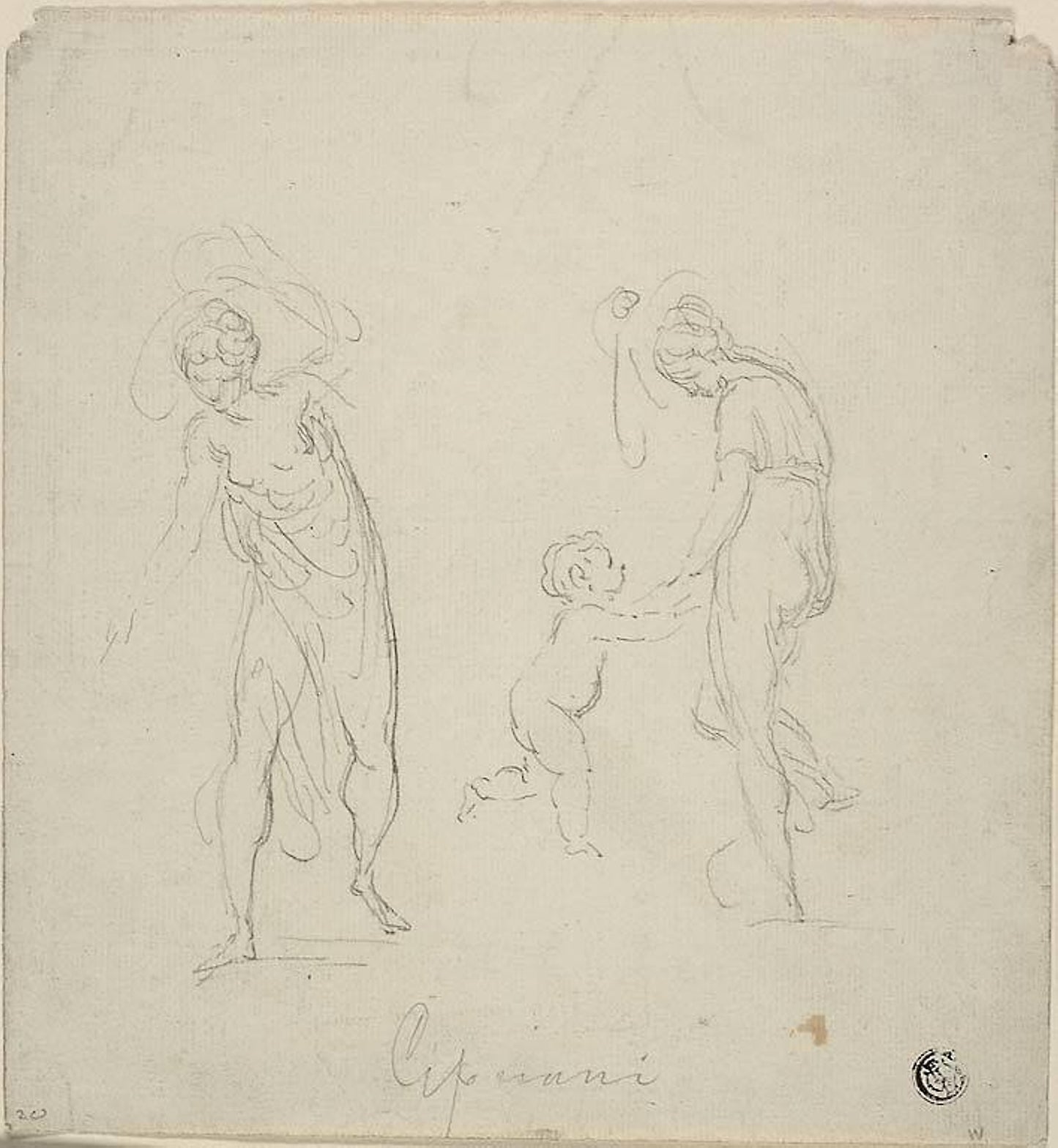 Two Sketches - Standing Woman, Woman Dancing with Child - Giovanni Battista Cipriani, Poster Print Wall Art
