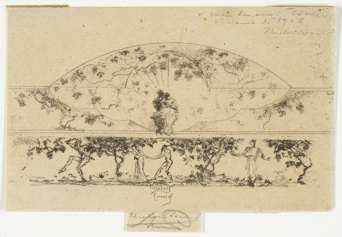 Jupiter and Alcmene and Nymphs and Satyrs on a Frieze Medallion, Study for Decoration of a Frame - Theodore Roussel, Poster Print Wall Art