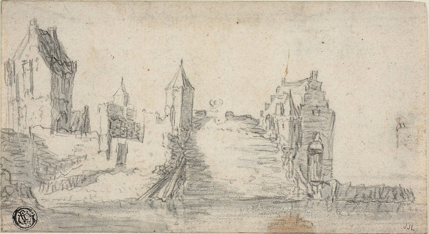 Fortified Buildings on Water's Edge - Attributed to Simon de Vlieger (Dutch, c. 1600-1653), Poster Print Wall Art