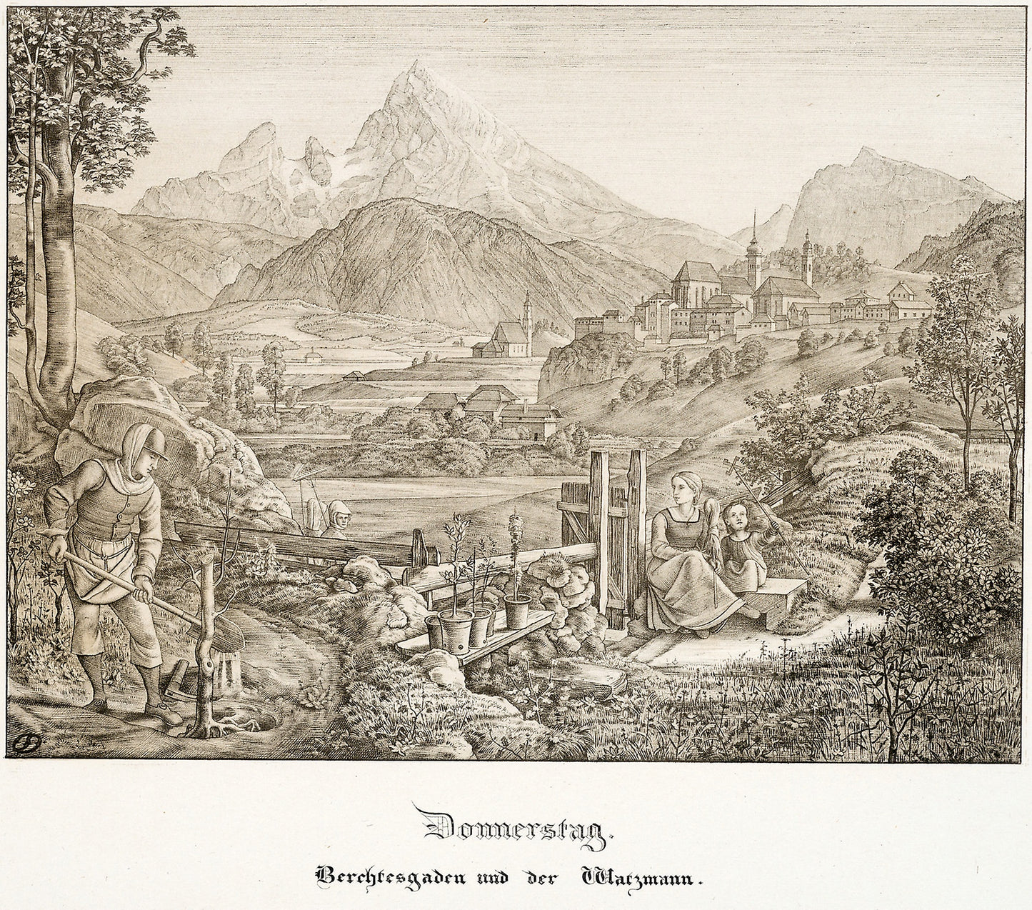Thursday - Berchtesgaden and the Watzmann - Ferdinand Olivier, Poster Print Wall Art