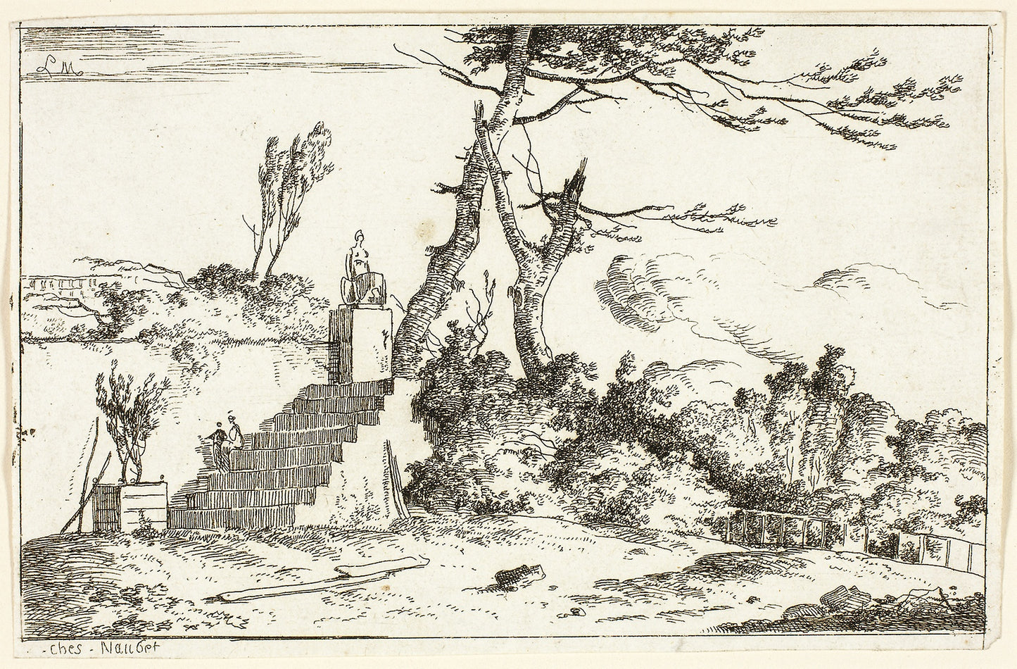 Landscape with Classical Statue: Louis Gabriel Moreau,16x12"(A3) Poster